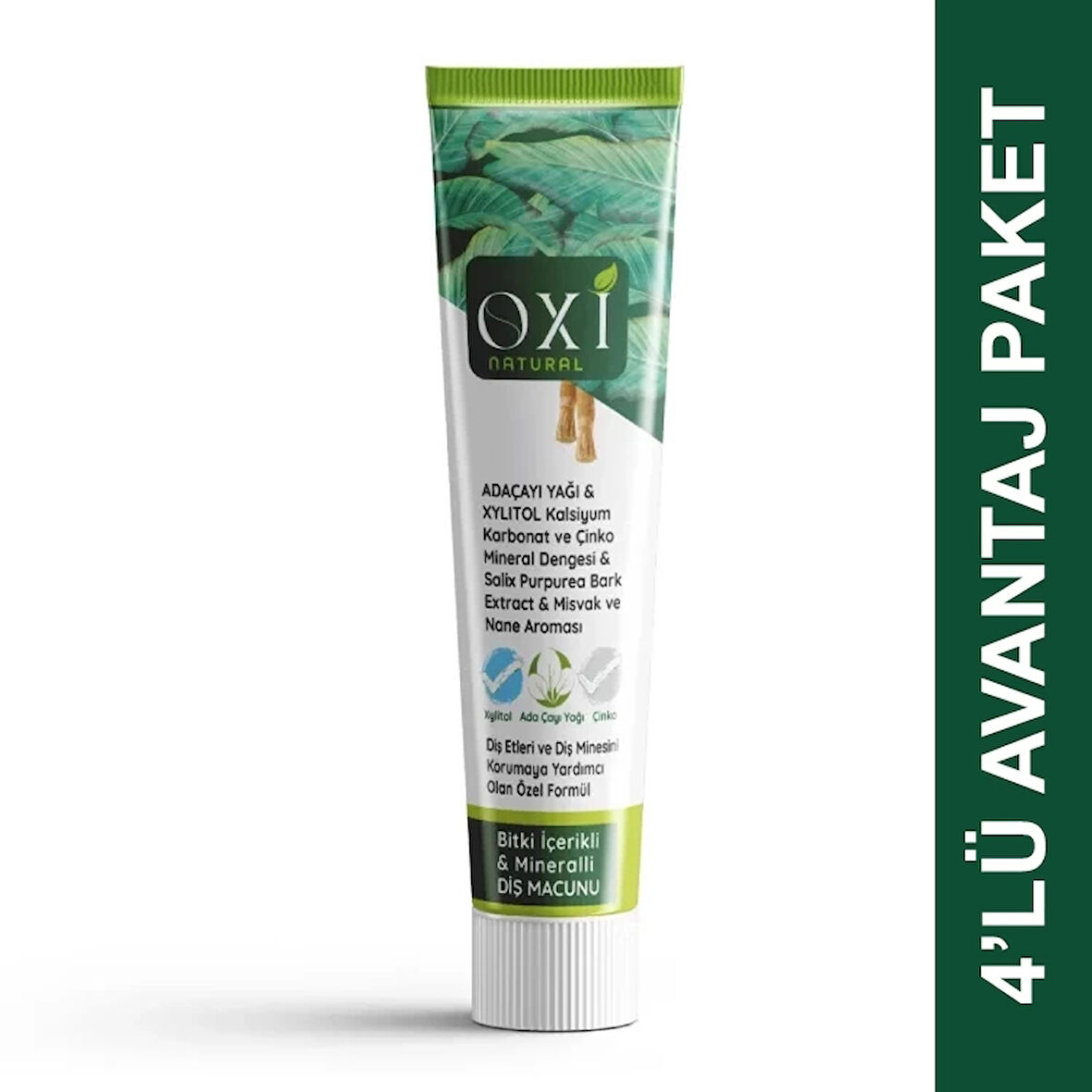 OXİ NATURAL BİTKİ İÇERİKLİ MİNERALLİ DİŞ MACUNU 75 ML. (4'LÜ PAKET)