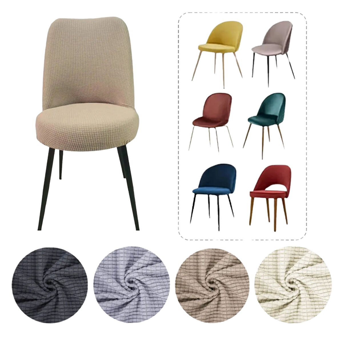 Mucit Home   Oval Sandalye Kılıfı ,Bambu Kareli Kumaş Esnek Lastikli, açık kahverengi 6 Adet