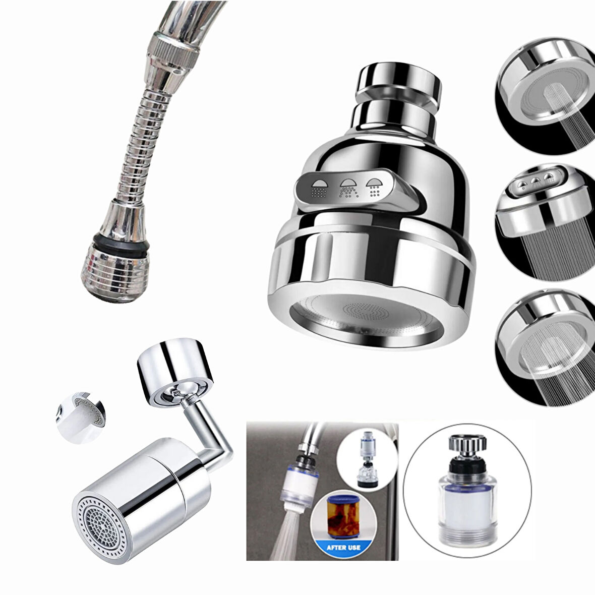 Mucit Home   Tasarruflu Oynar Başlık Tazyikli Eviye  Batarya Ucu 3 Fonksiyonlu Musluk   Başlığı 4 ADET