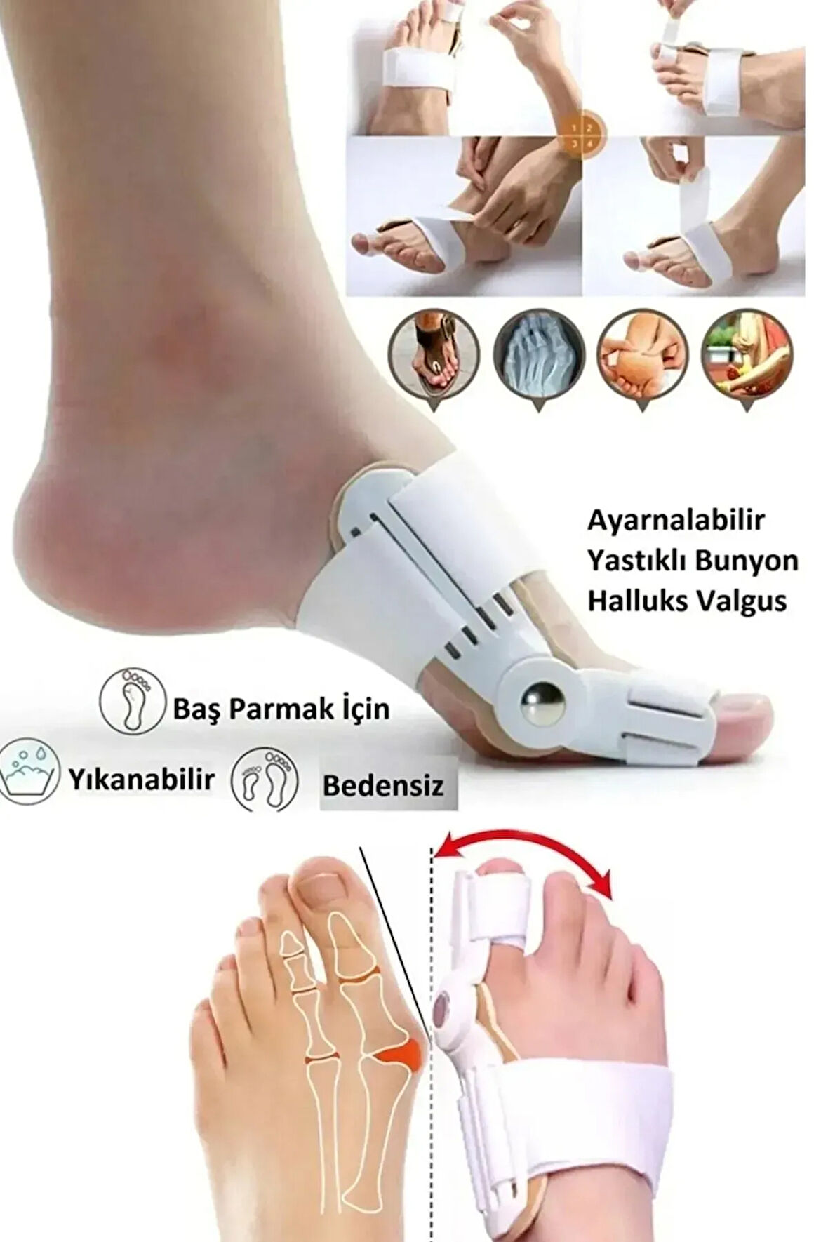 Mucit Home  Atel Ayak Parmak Başparmak Düzeltici Kemik Çıkığı Düzleştirici Taraklı Ayaklar Için Aparat 2'li