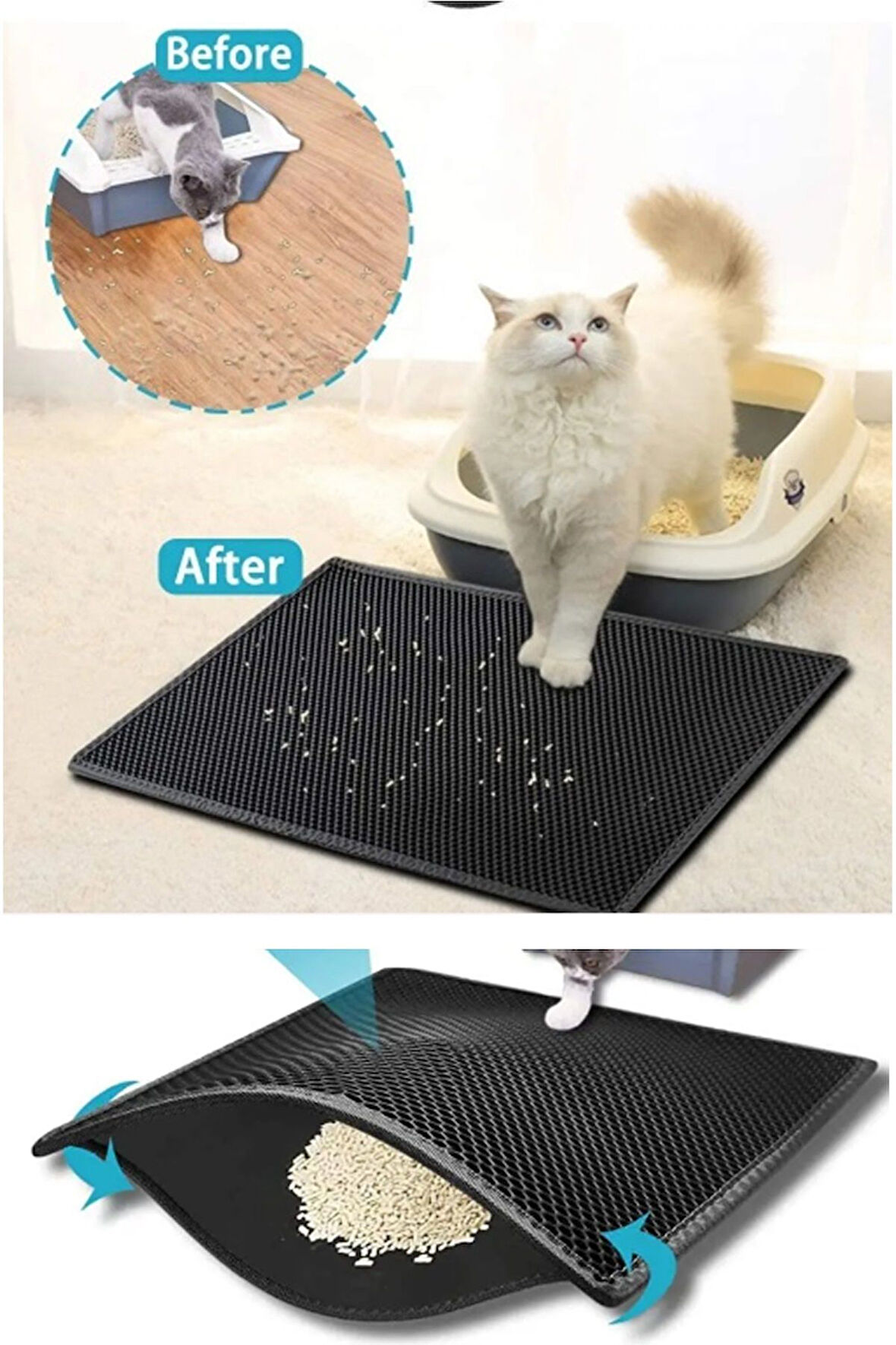 Mucit Home Kedi Tuvalet Paspası Kedi Kumu Paspası Elekli Kum Toplayıcı Kedi Halısı