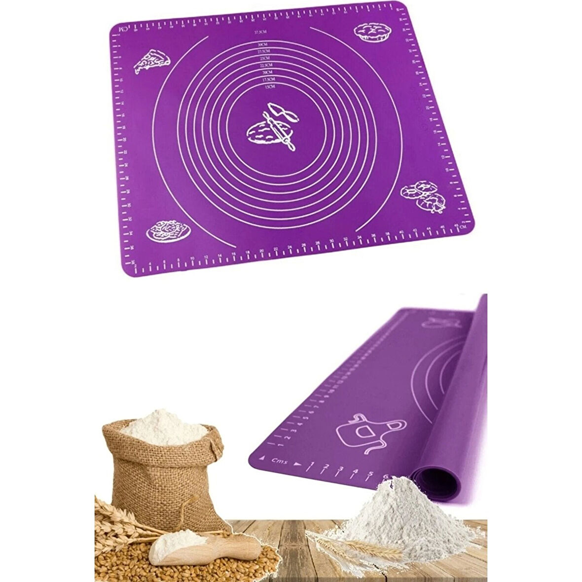 Mucit Home Silikon Hamur Açma  Yoğurma Matı  Pasta Fırın Altlığı, Mor