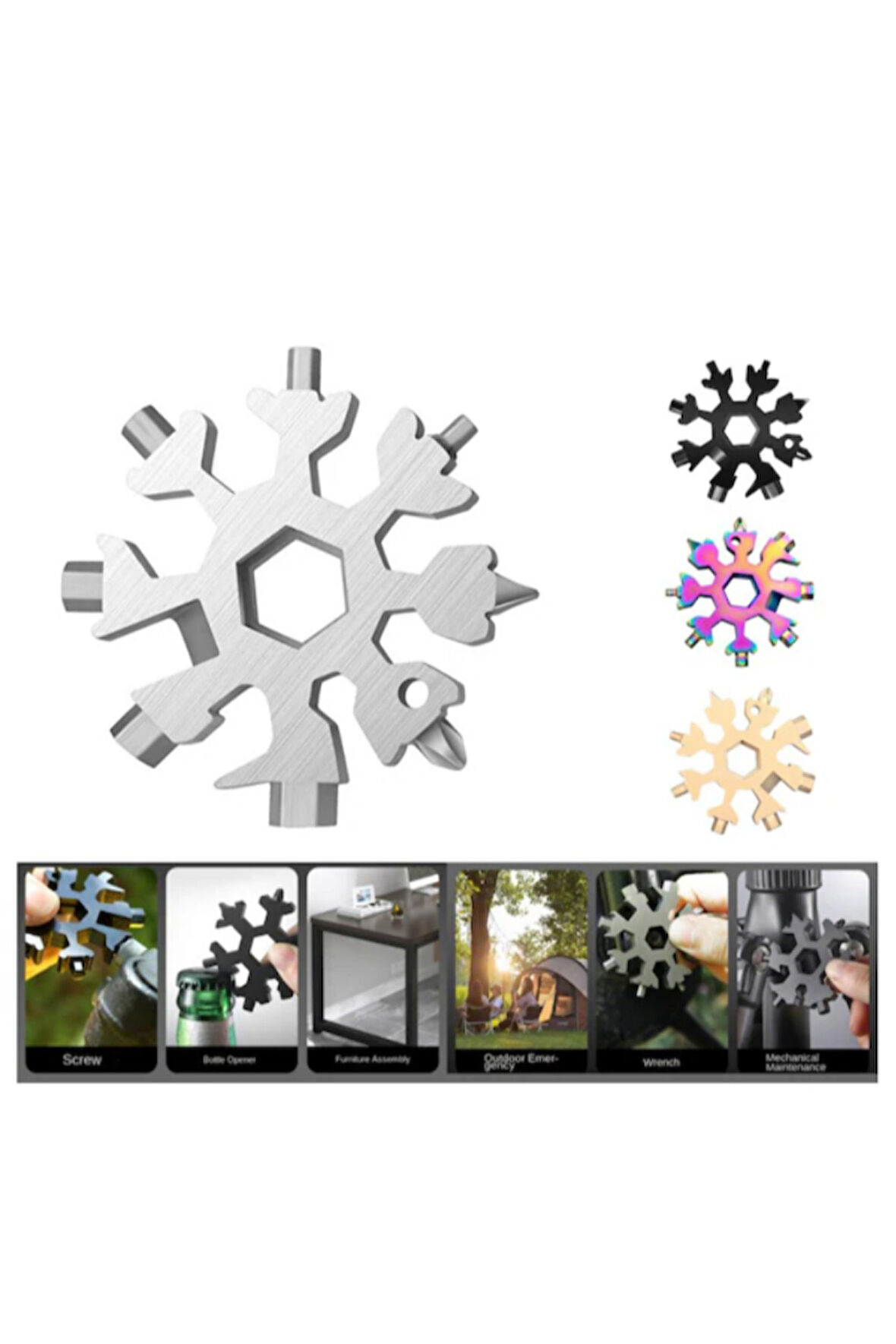 Mucit Home 19 In 1 Çok Fonksiyonlu Çelik Alyan Tornavida Açacak Kar Tanesi Anahtarlık