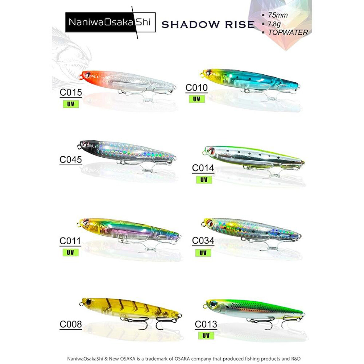 NaniwaOsakaShi Shadow Rise Topwater 75 mm 7.8 gr Su Üstü Maket Balık C014