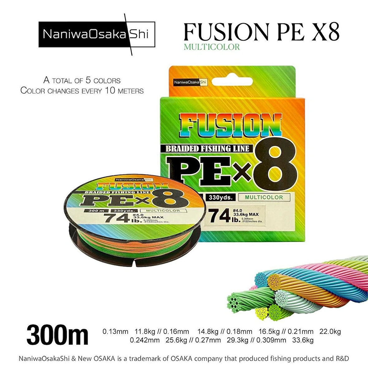 NANIWAOSAKASHI FUSION 8X 300MT MULTICOLOR 0,18MM