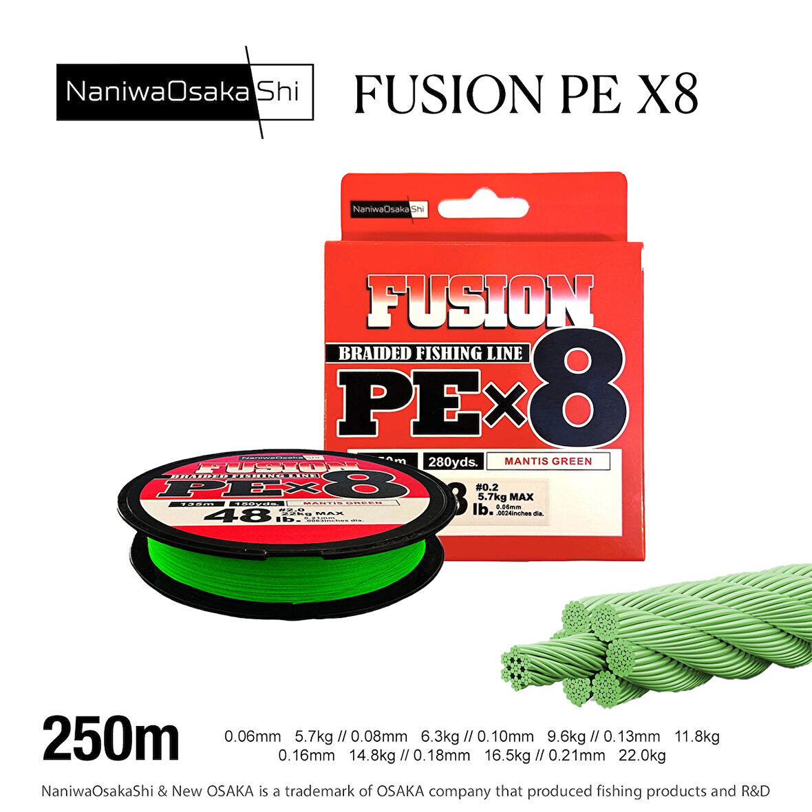 NANIWAOSAKASHI FUSION 8X 250MT 0,16MM MANTIS GREEN