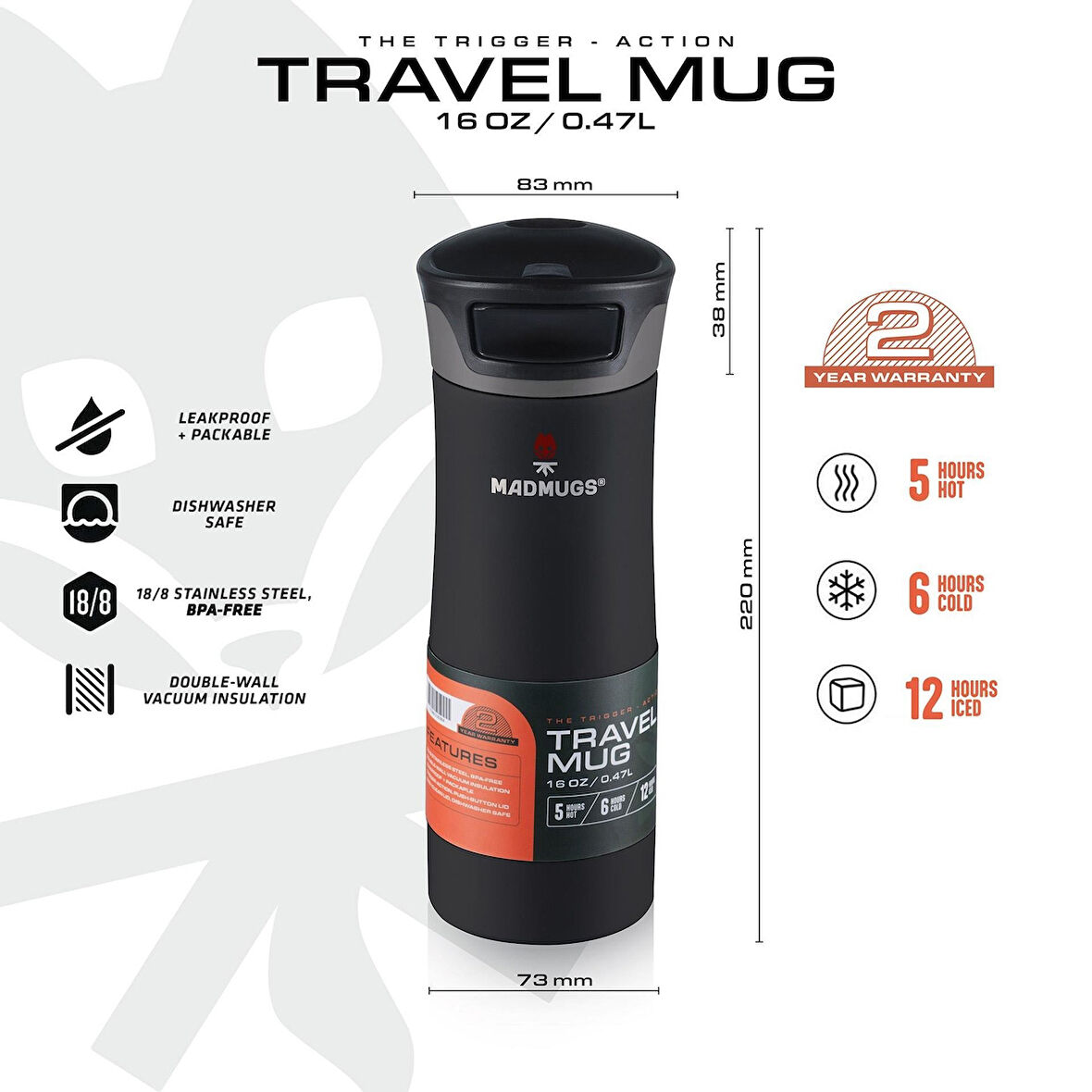 MADMUGS TM-TA-001 Travel Mug Termos Bardak 0,47lt-Siyah