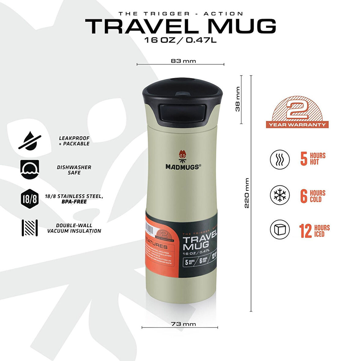 MADMUGS TM-TA-003 Travel Mug Termos Bardak 0,47lt-Yeşil