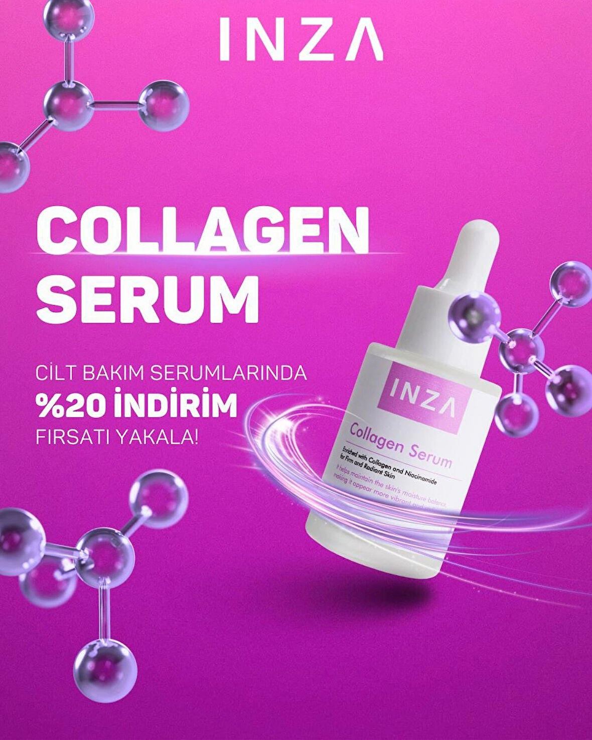 INZA Kolajen Serum 30 ml – Nemlendirme, Işıltı ve Cilt Bariyer Güçlendirici – Tüm Cilt Tipleri