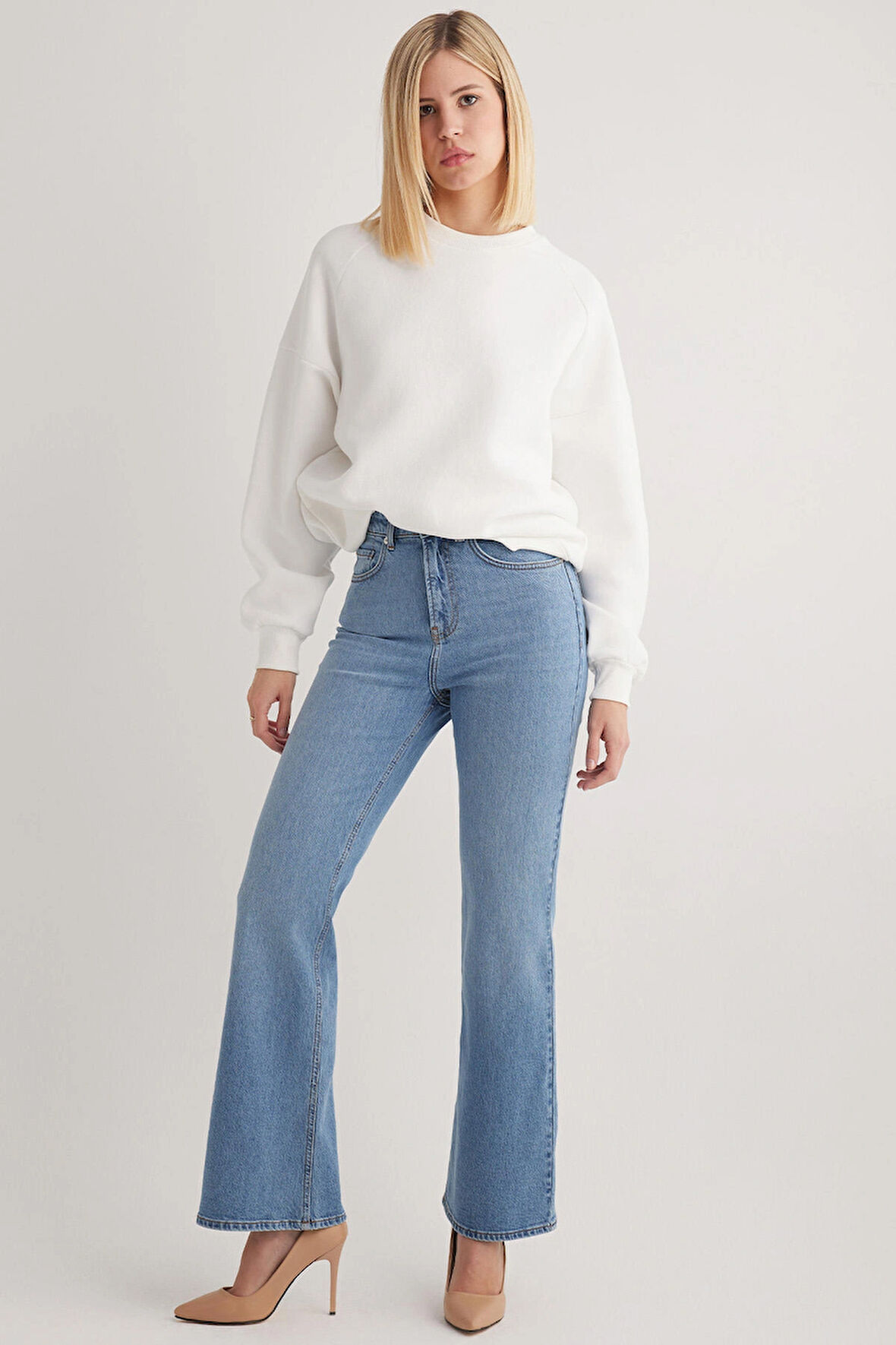 Milan 228 YÜKSEK BEL AÇIK MAVİ İSPANYOL FLARE BOOTCUT JEANS KADIN