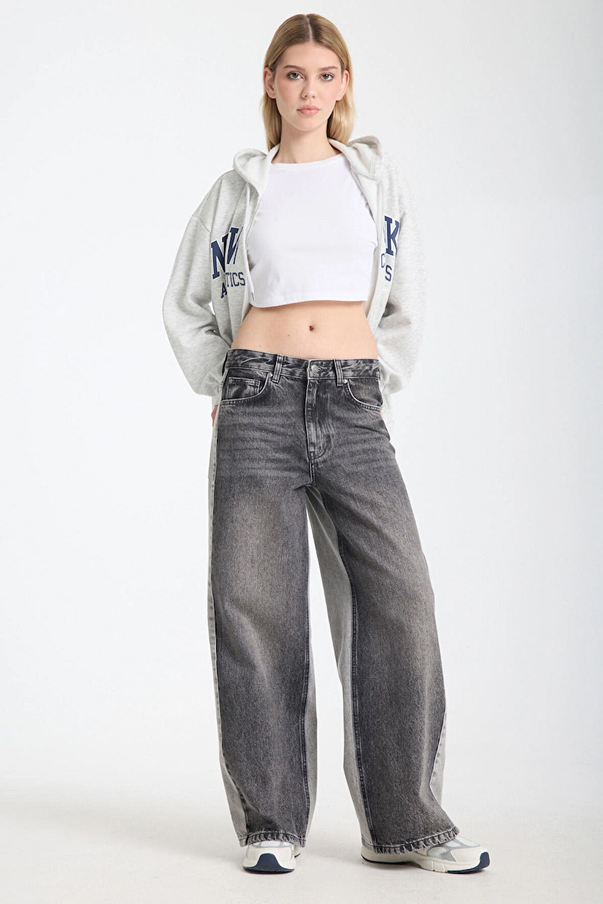 Reneta 197 NORMAL BEL ÇİFT RENK SİYAH GRİ BAGGY JEANS KADIN