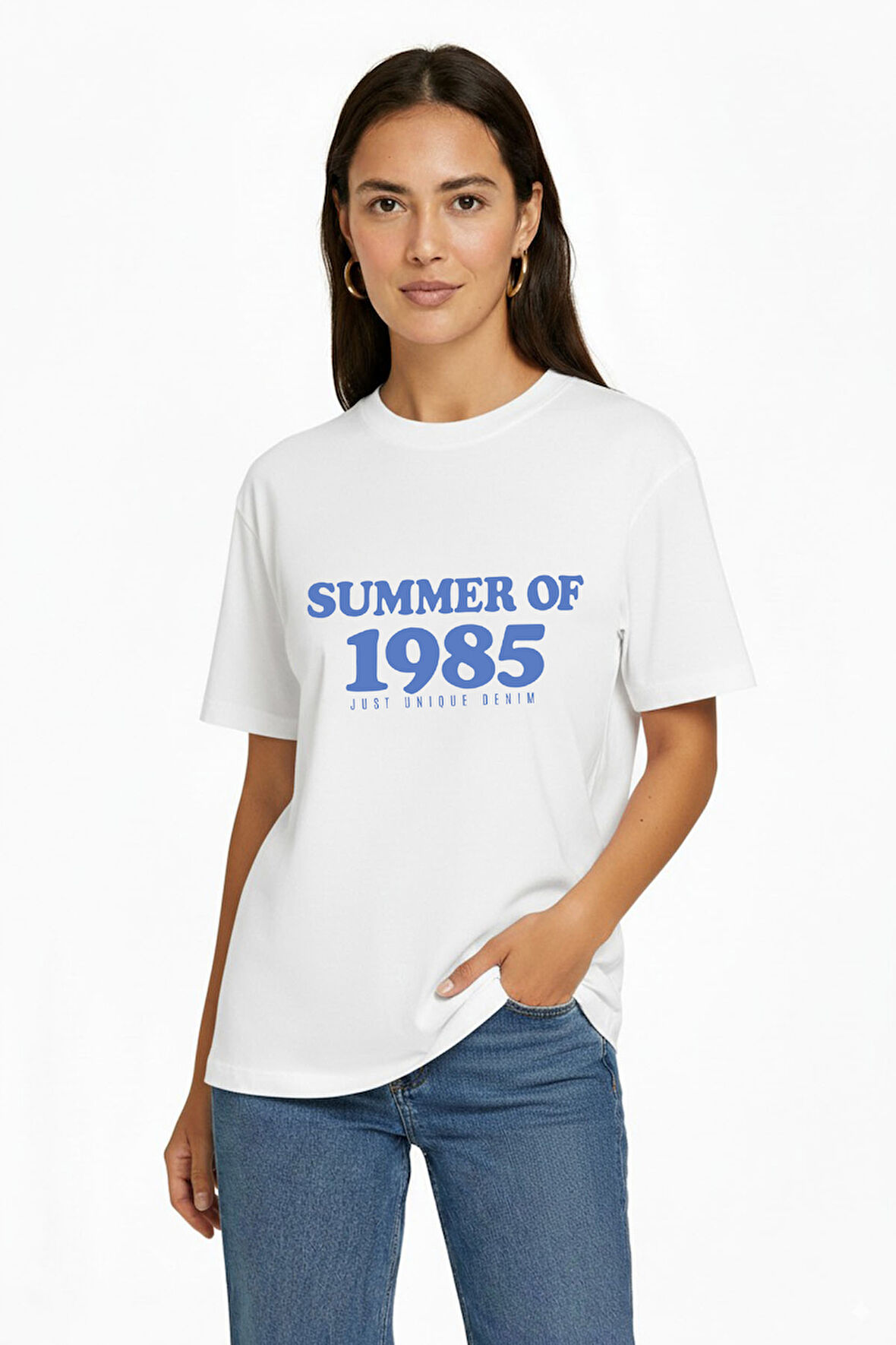 Maria 80006 Regular Fit Baskılı Beyaz Kadın Basic T-Shirt