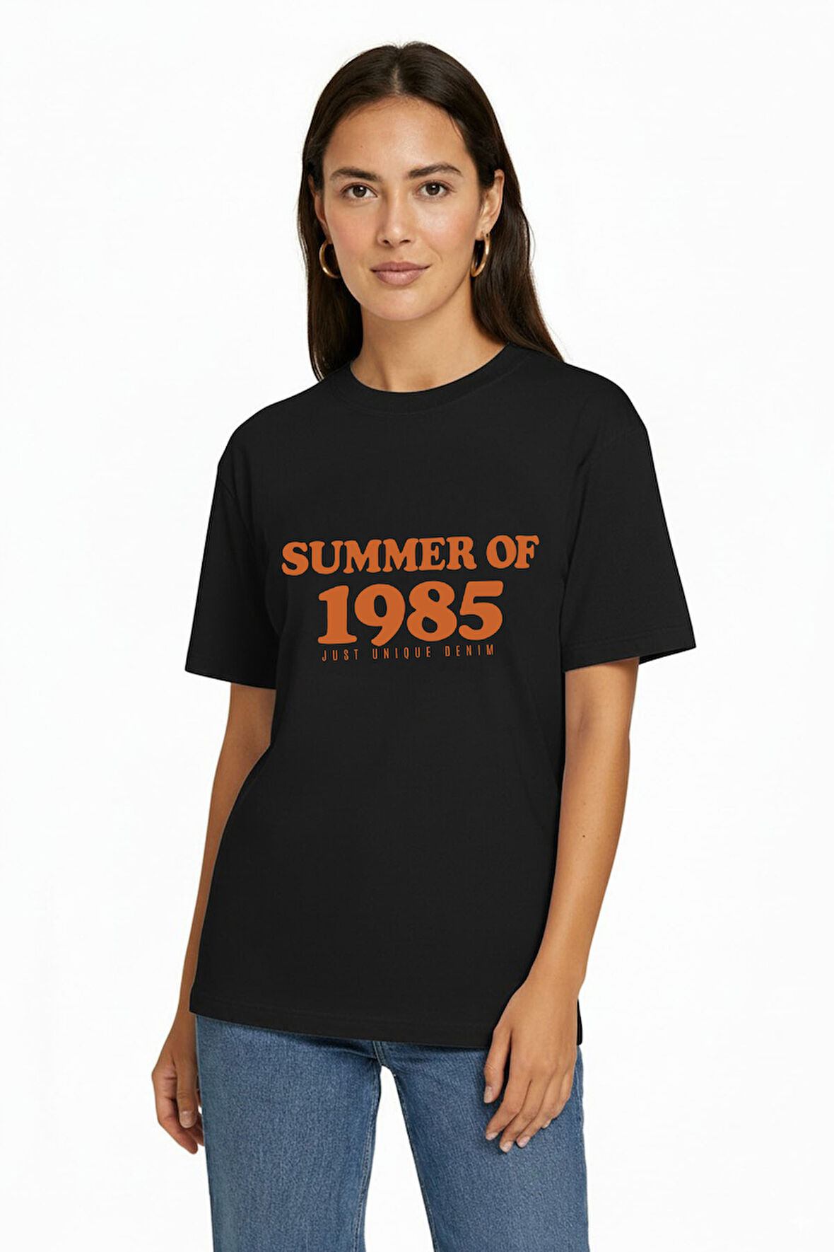 Maria 80006 Regular Fit Baskılı Siyah Kadın Basic T-Shirt