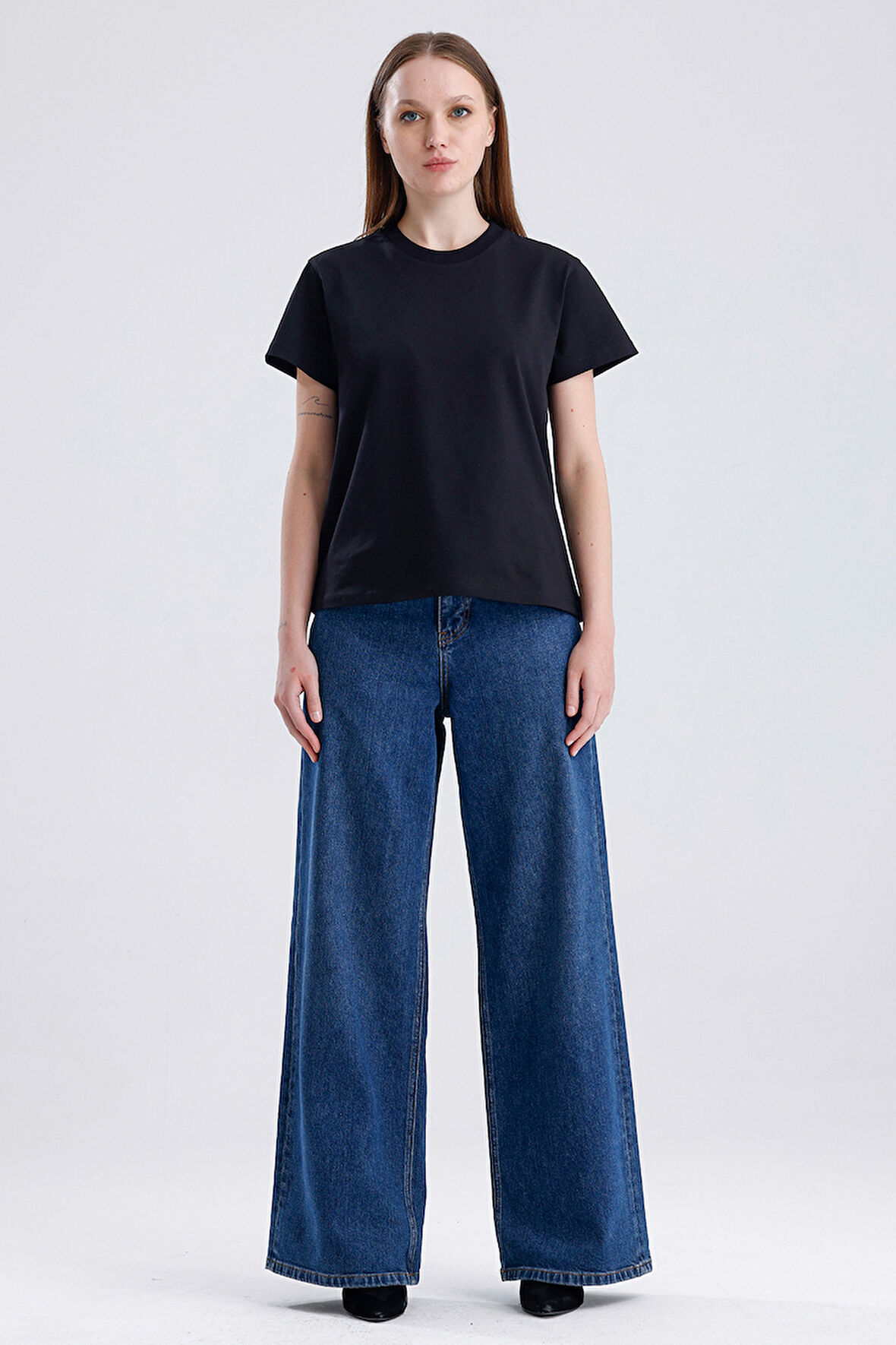 Paris 249 Normal Bel Koyu Mavi Wide Leg Jeans Kadın