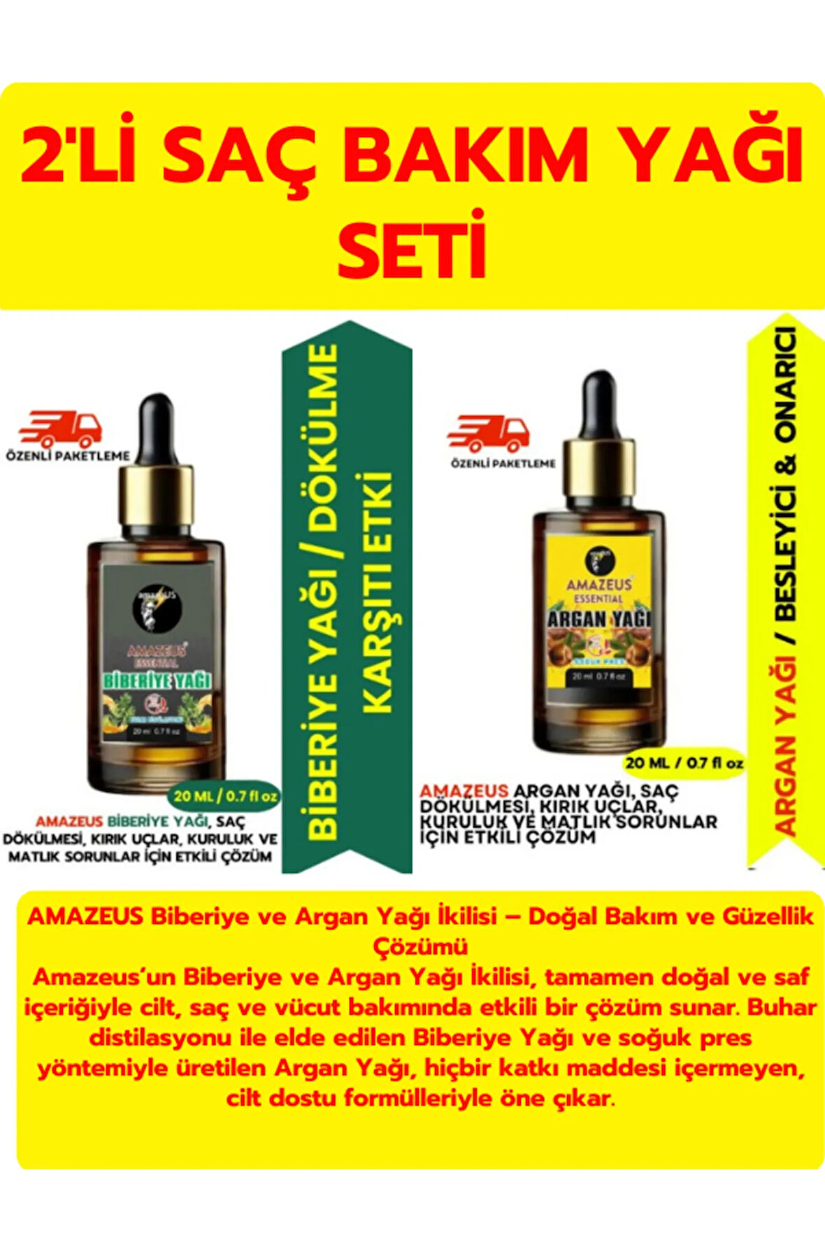 BİBERİYE VE ARGAN YAĞI İKİLİSİ – %100 SAF, DOĞAL, SOĞUK PRES VE VEGAN BAKIM SETİ (2X20 ML)