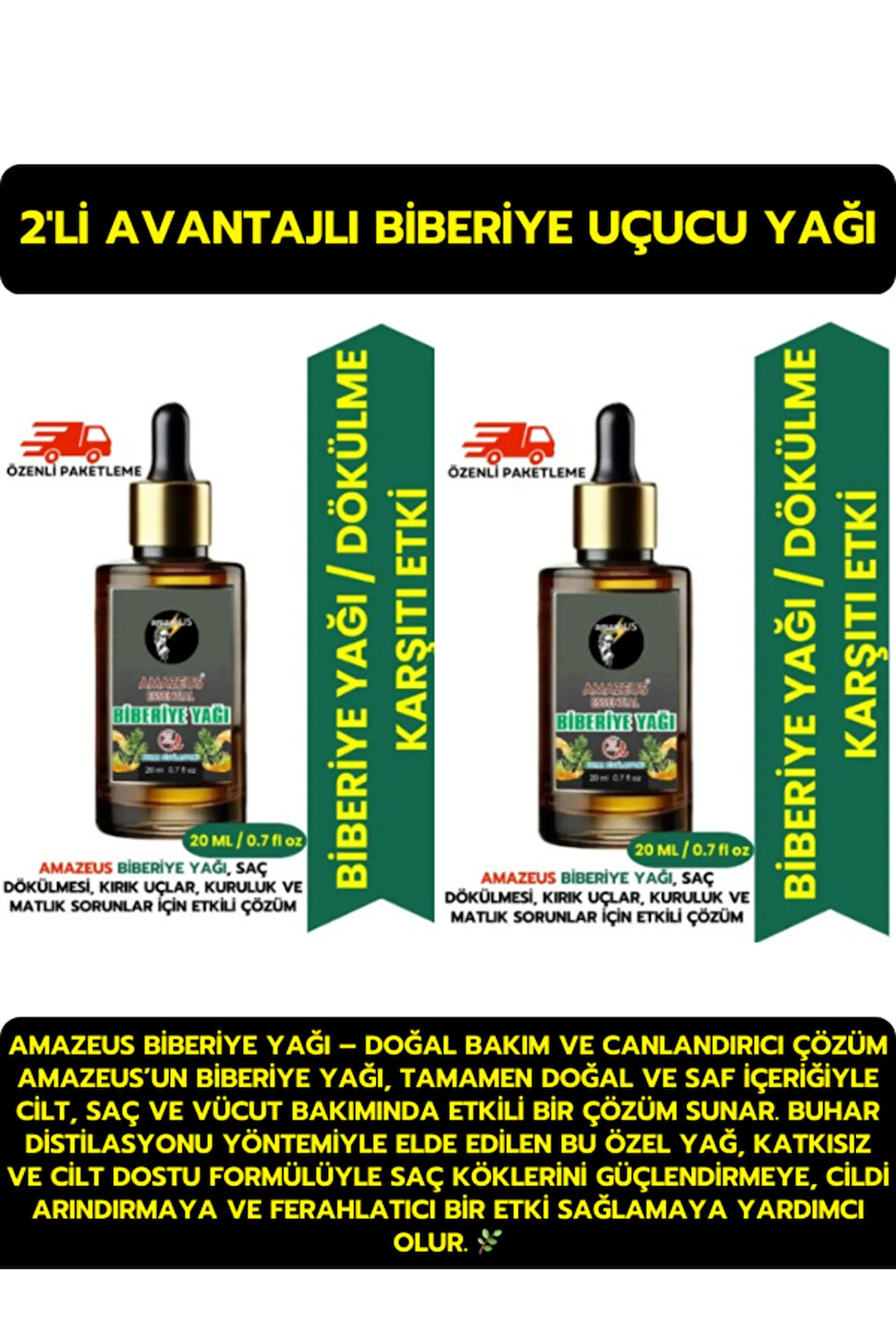 Biberiye Uçucu Yağı 2'li (%100 SAF VE DOĞAL) Dökülme Önleyici Etki (2X20 ML)