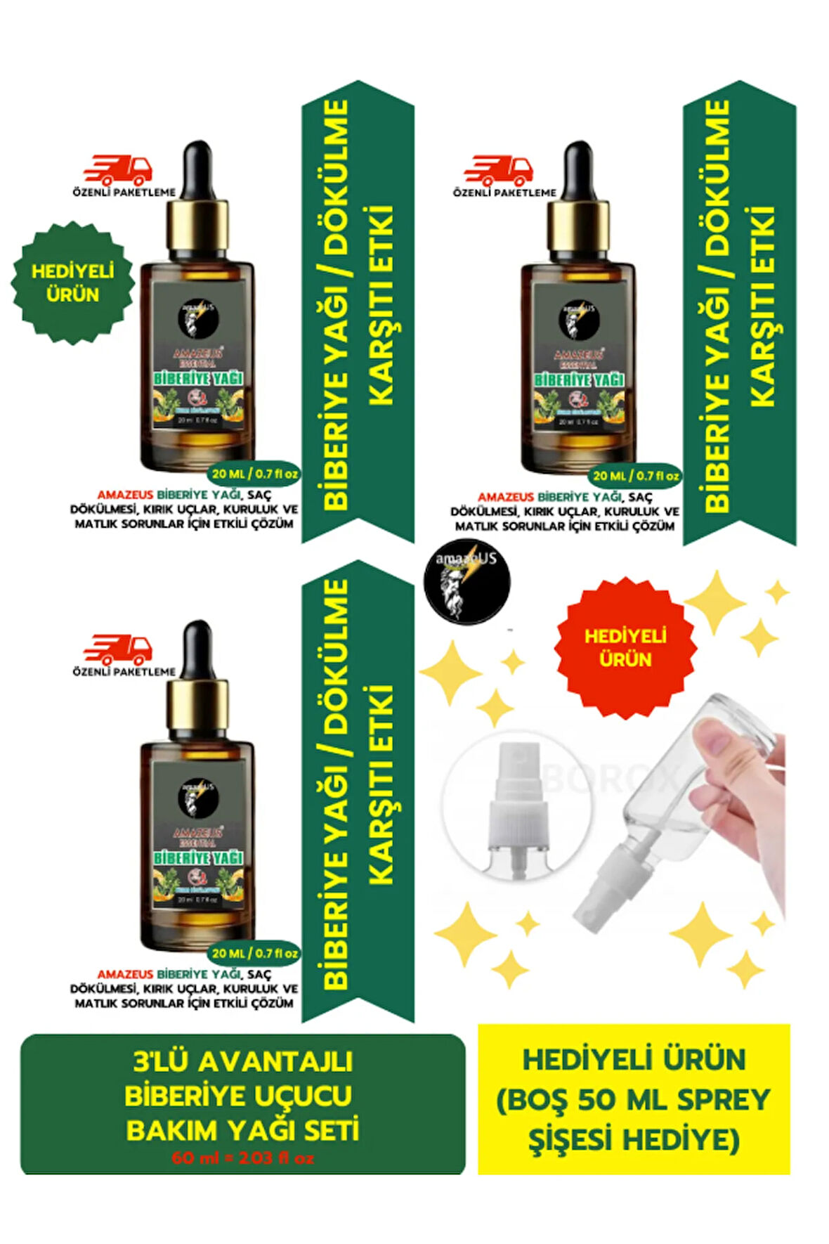 Biberiye Uçucu Yağı 3'lü (%100 SAF VE DOĞAL) Dökülme Önleyici Etki (3X20 ML)