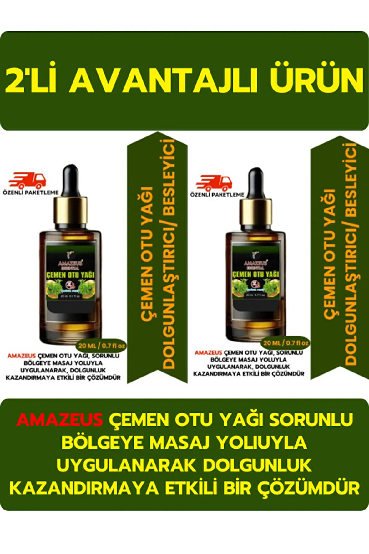 Çemen Otu Yağı 2'li (%100 SAF VE DOĞAL) Besleyici Etki (2*20 ML / 0.7 FL OZ) **avantajlı Ürün**