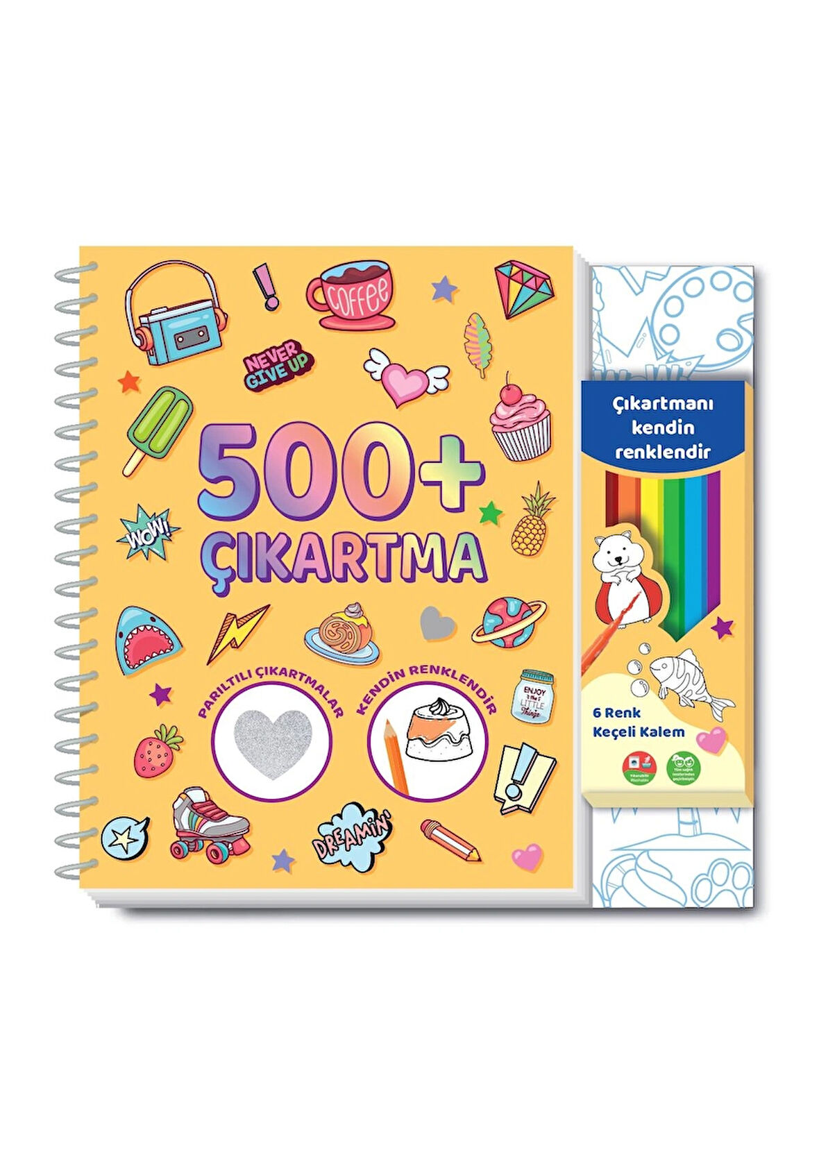 500+ Çocuk Sticker Boyama Kitabı 6’lı Keçeli Kalem Hediyeli Eğitici Etkinlik Kitabı