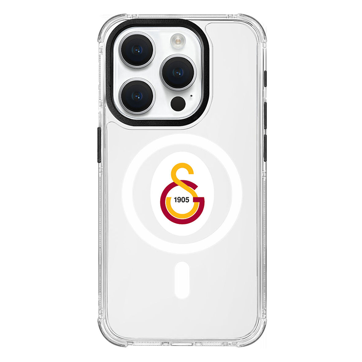 iPhone 15 Pro Galatasaray Magsafe Parçalı Logo Şeffaf Telefon Kılıfı