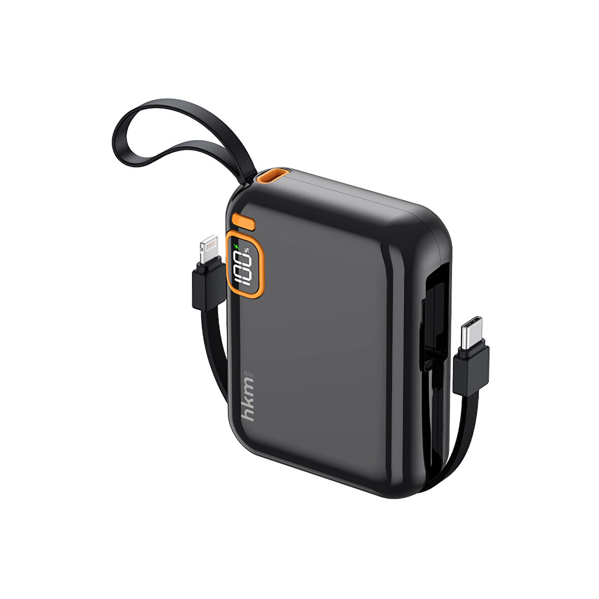 hkm tech POWER DUO 10.000 mAh 20W, PD 20W hızlı şarj destekli, Type-C ve Lightning Kablolu Powerbank