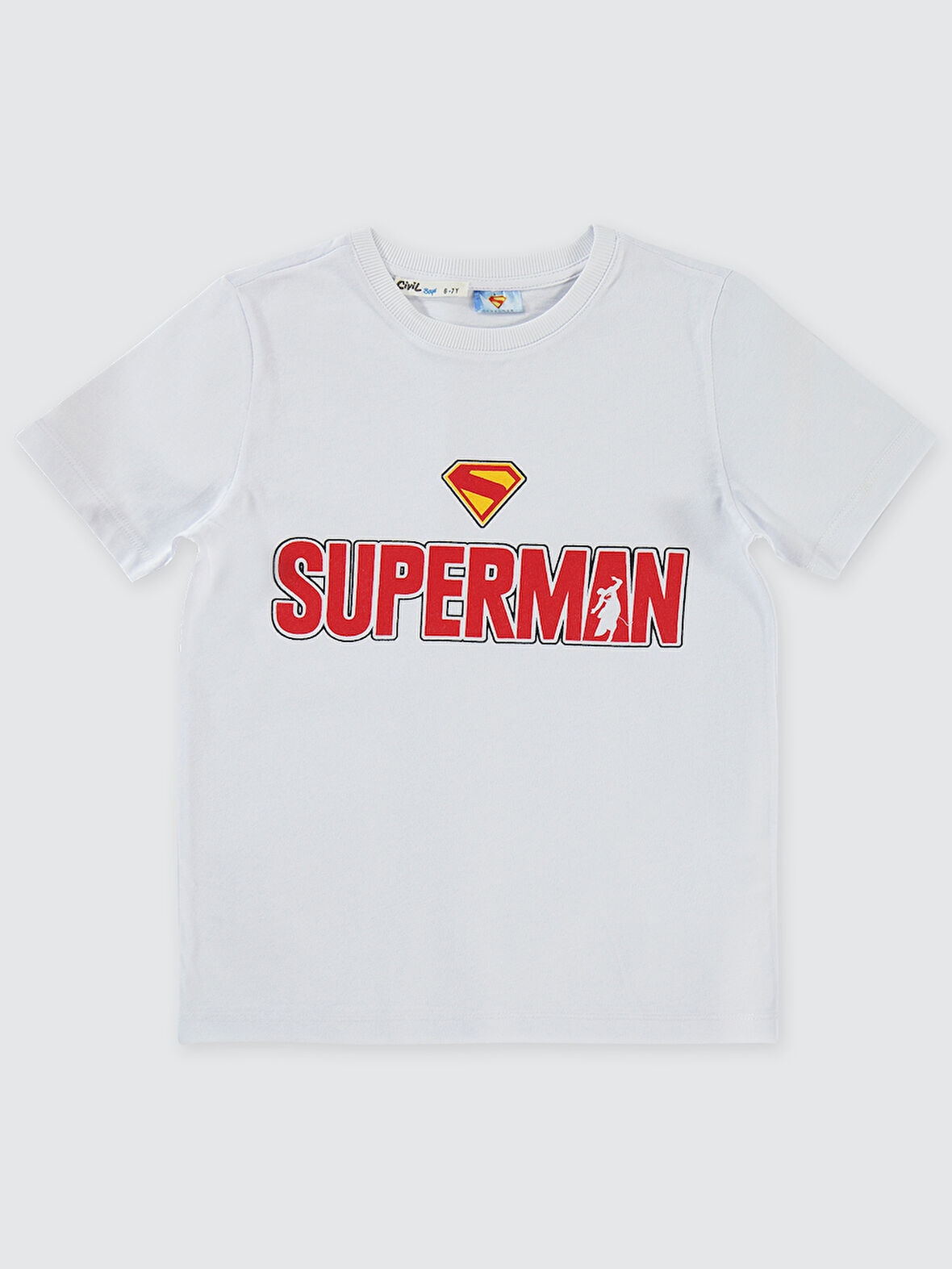 Süperman Erkek Çocuk Tişört 6-9 Yaş Beyaz