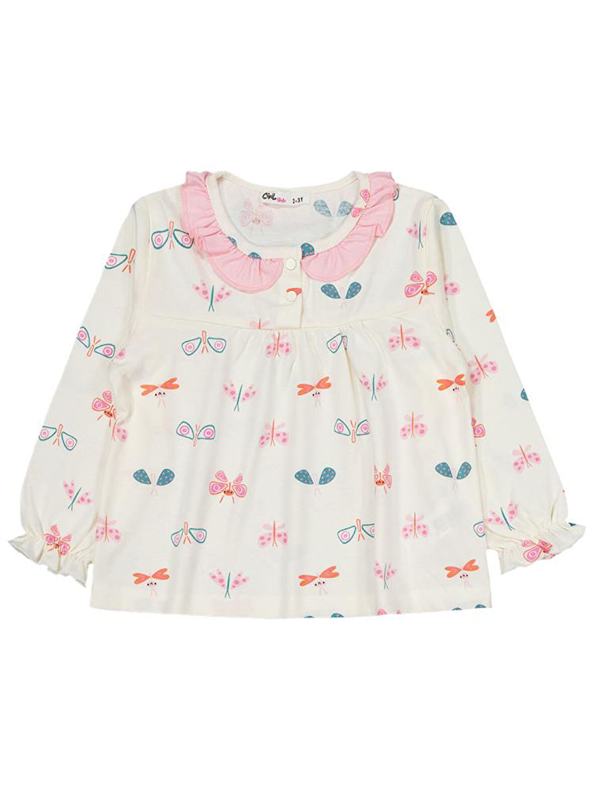Civil Girls Renkli Kelebek 2-5 Yaş Pijama Takımı - Ekru 4-5 Yaş