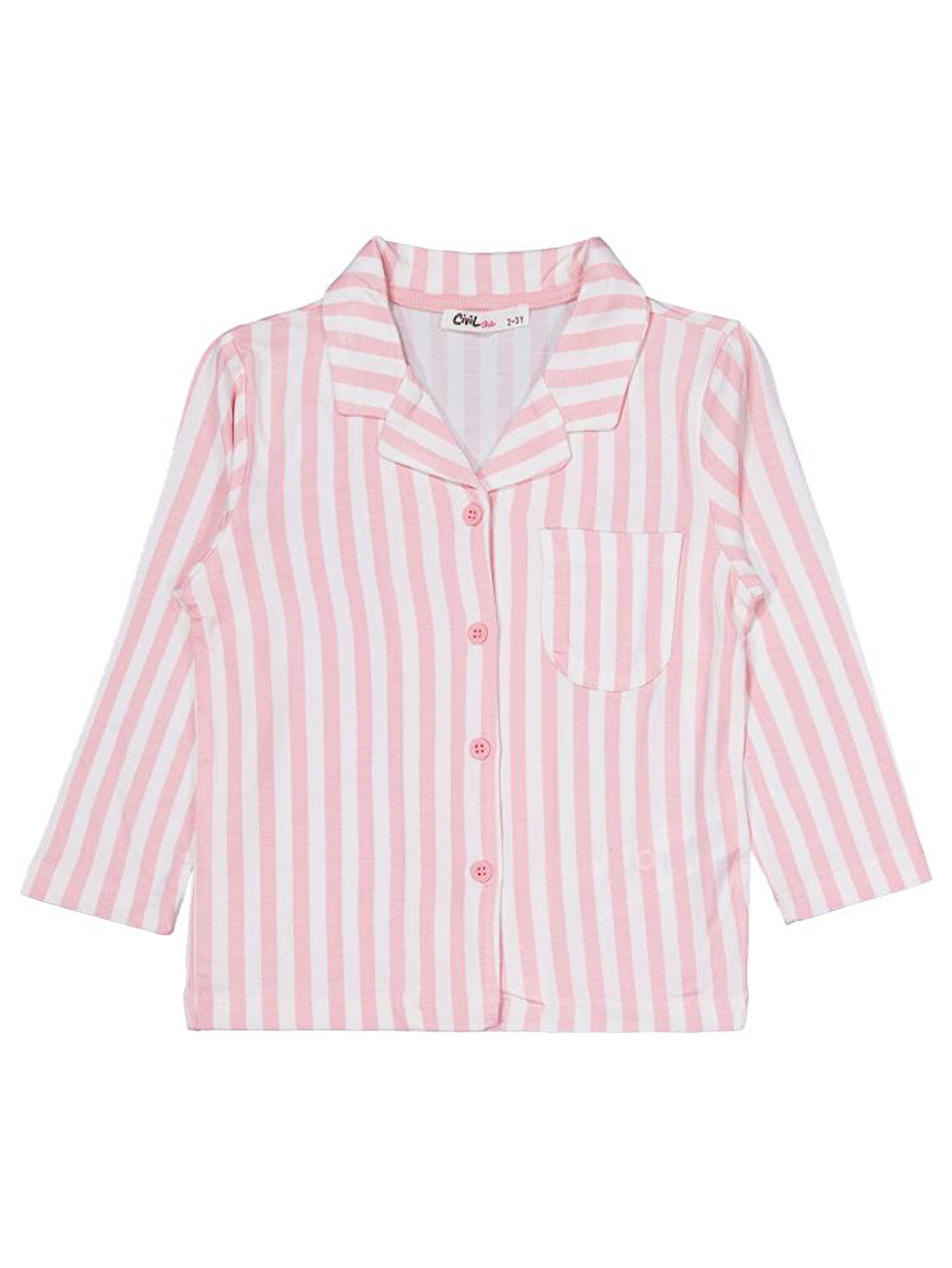Civil Girls Çizgili 2-5 Yaş Pijama Takımı - Pembe 4-5 Yaş