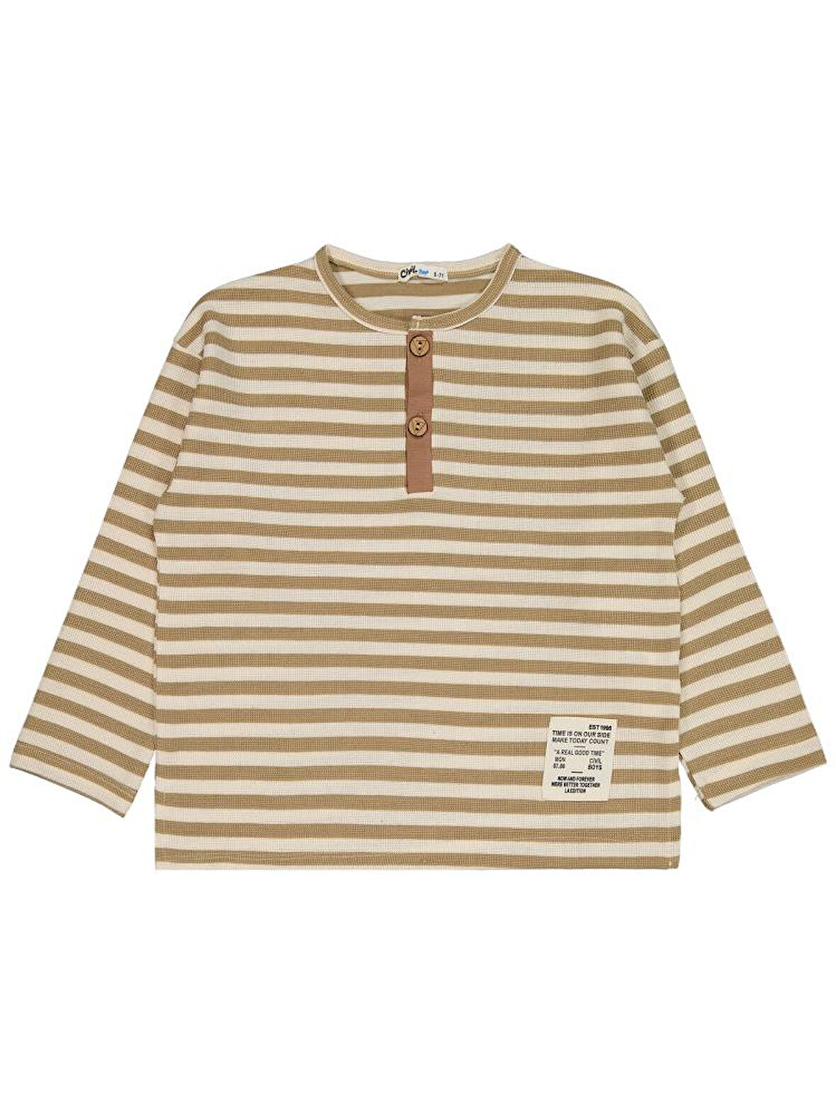 Civil Boys Çizgili Sahte Patlı 6-9 Yaş Sweatshirt - Kahverengi6-7 Yaş