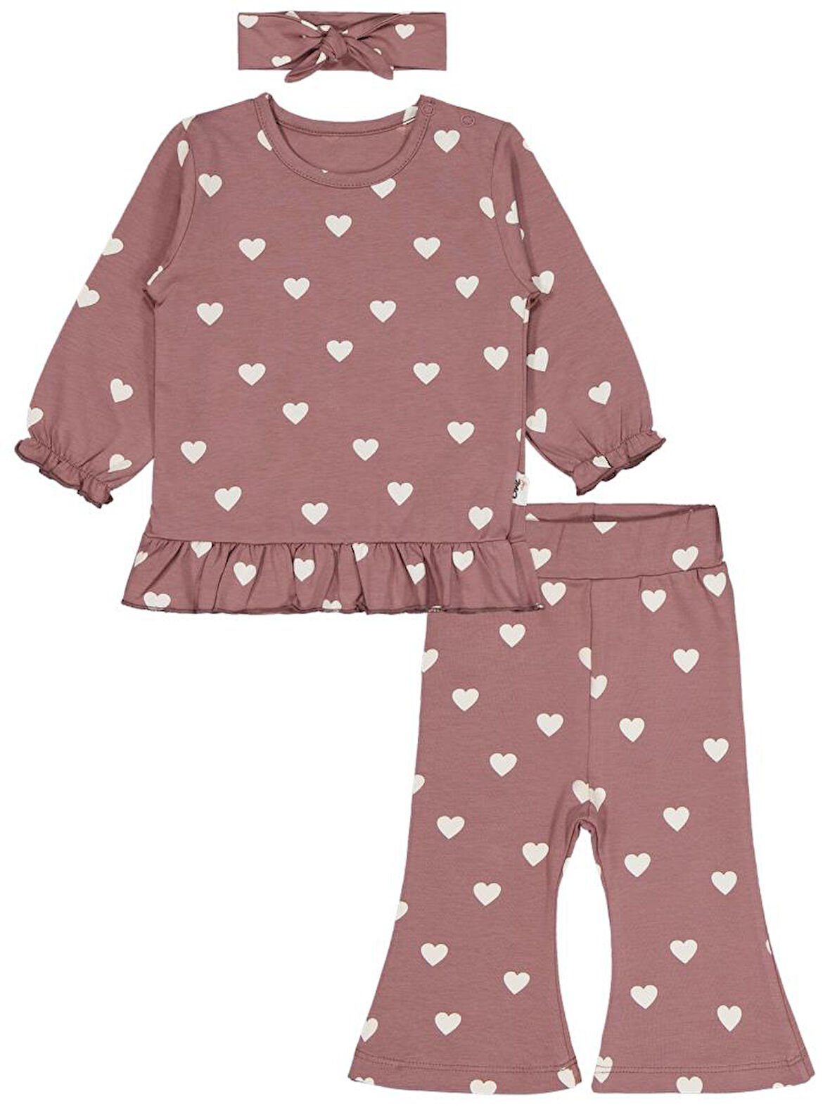 Civil Baby Kalp Baskılı 6-18 Ay Takım - Kahverengi 12-18 Ay