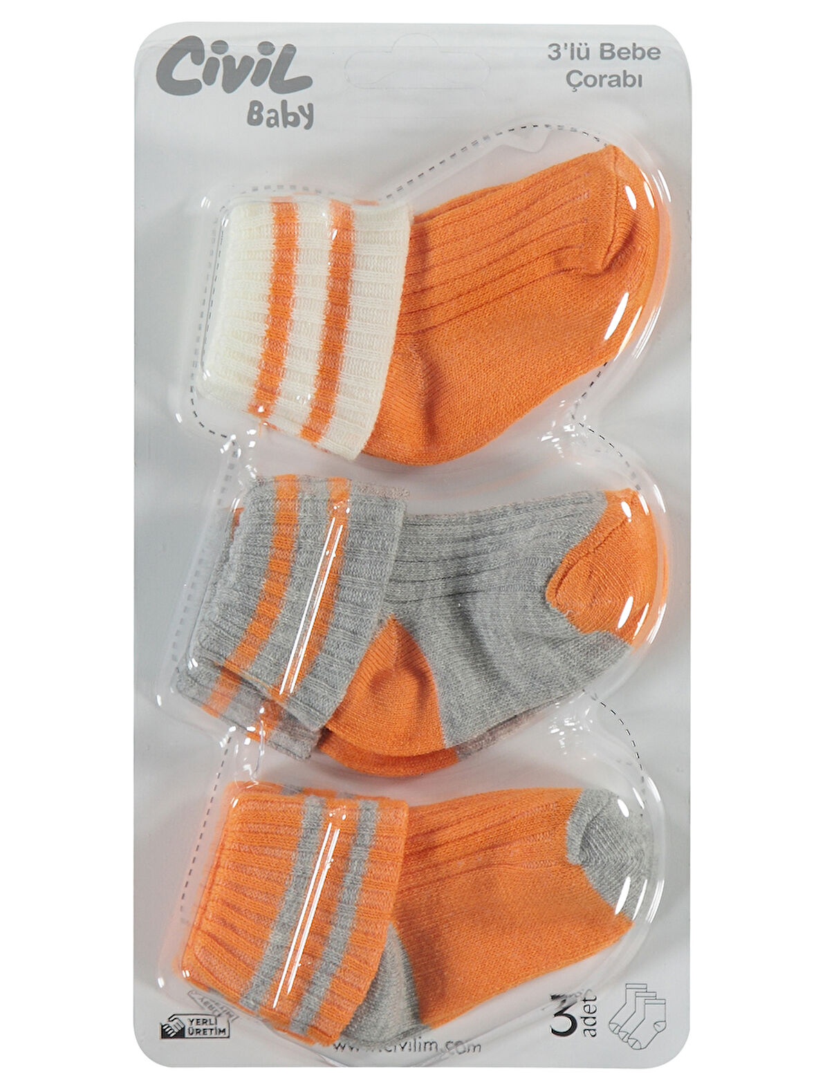 Civil Baby Bebek 3'lü Çorap Set 0-24 Ay Turuncu