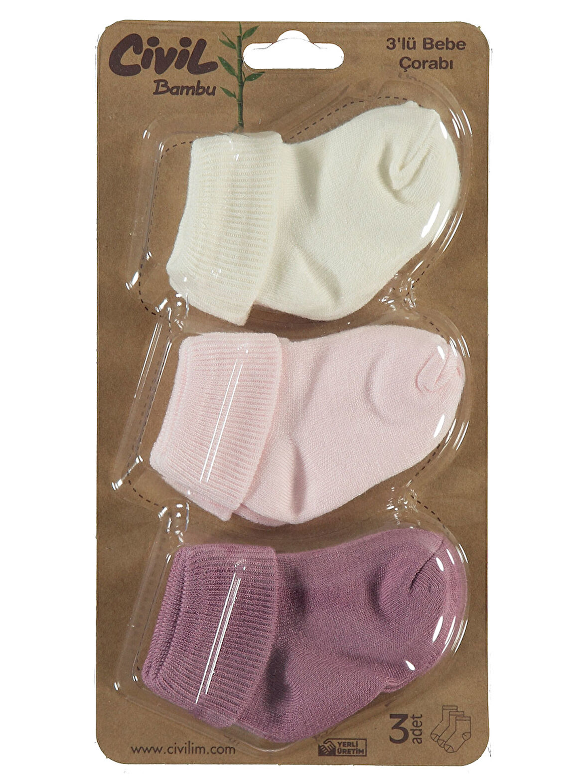 Civil Baby Kız Bebek 3'lü Çorap Set 0-24 Ay Pudra