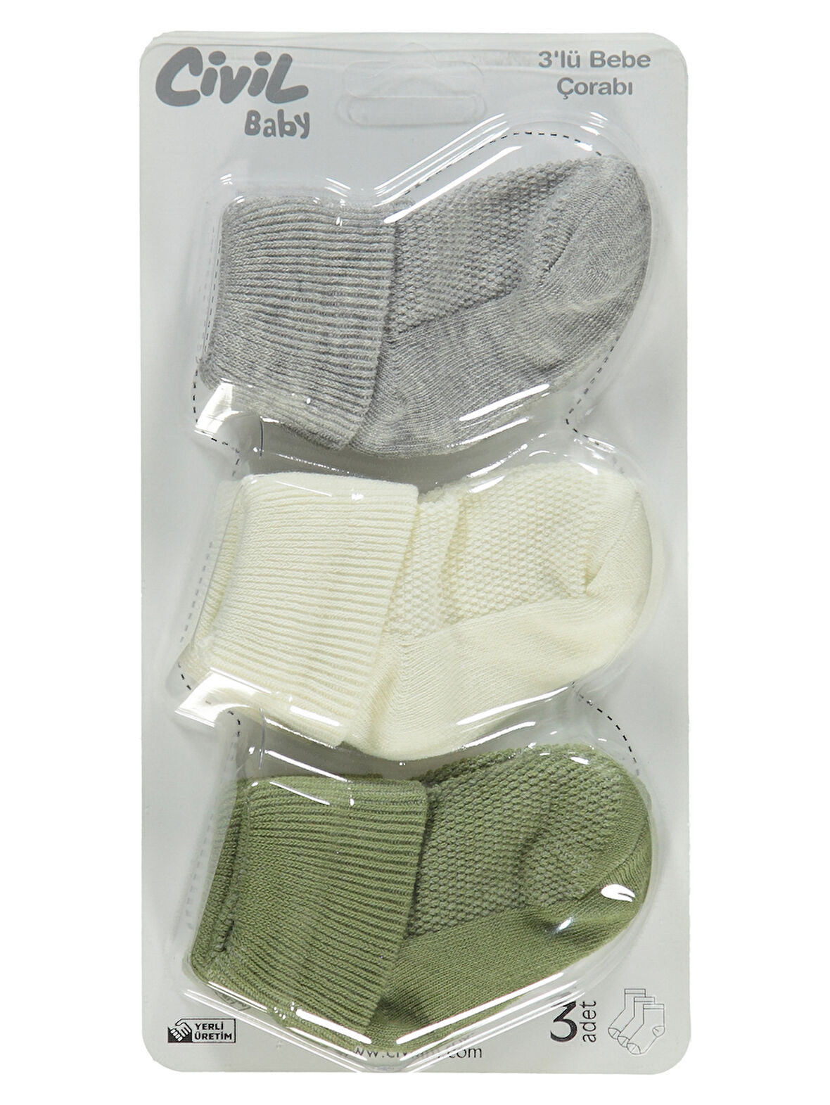 Civil Baby Bebek 3'lü Çorap Set 0-24 Ay Krem