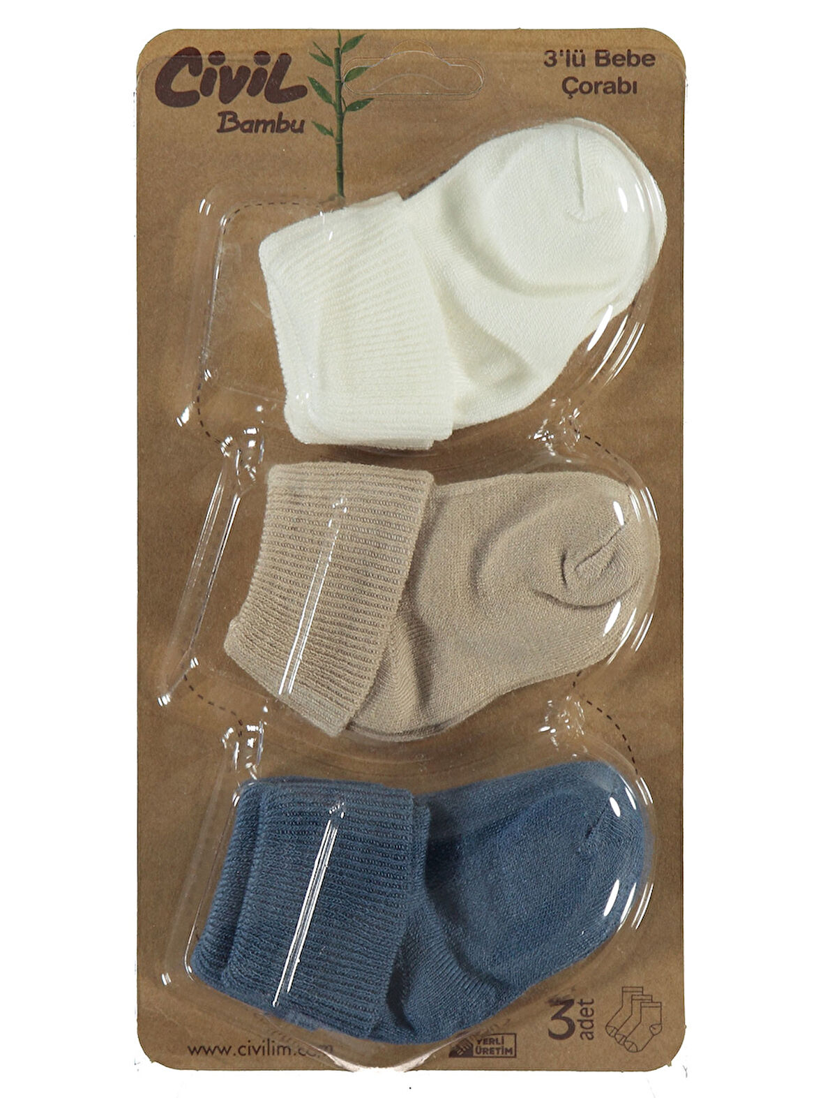 Civil Baby Bebek 3'lü Çorap Set 0-24 Ay Sütlükahve