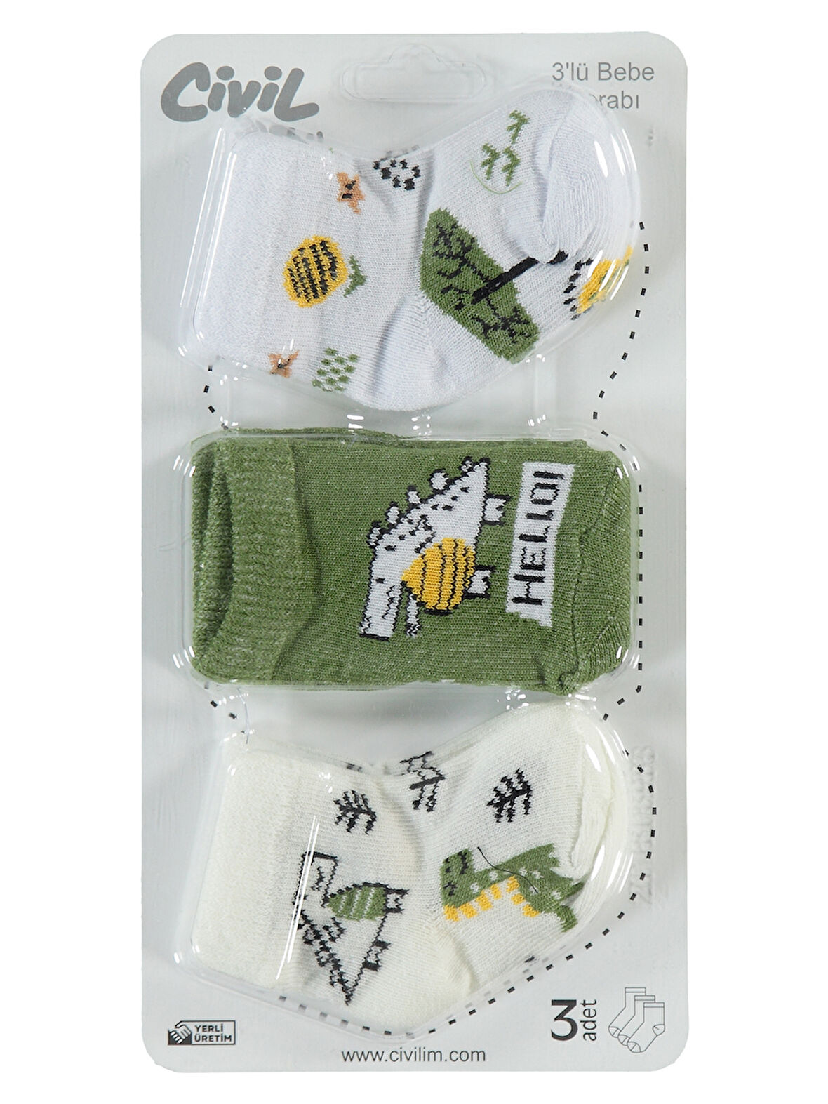 Civil Baby Bebek 3'lü Çorap Set 0-24 Ay Yeşil