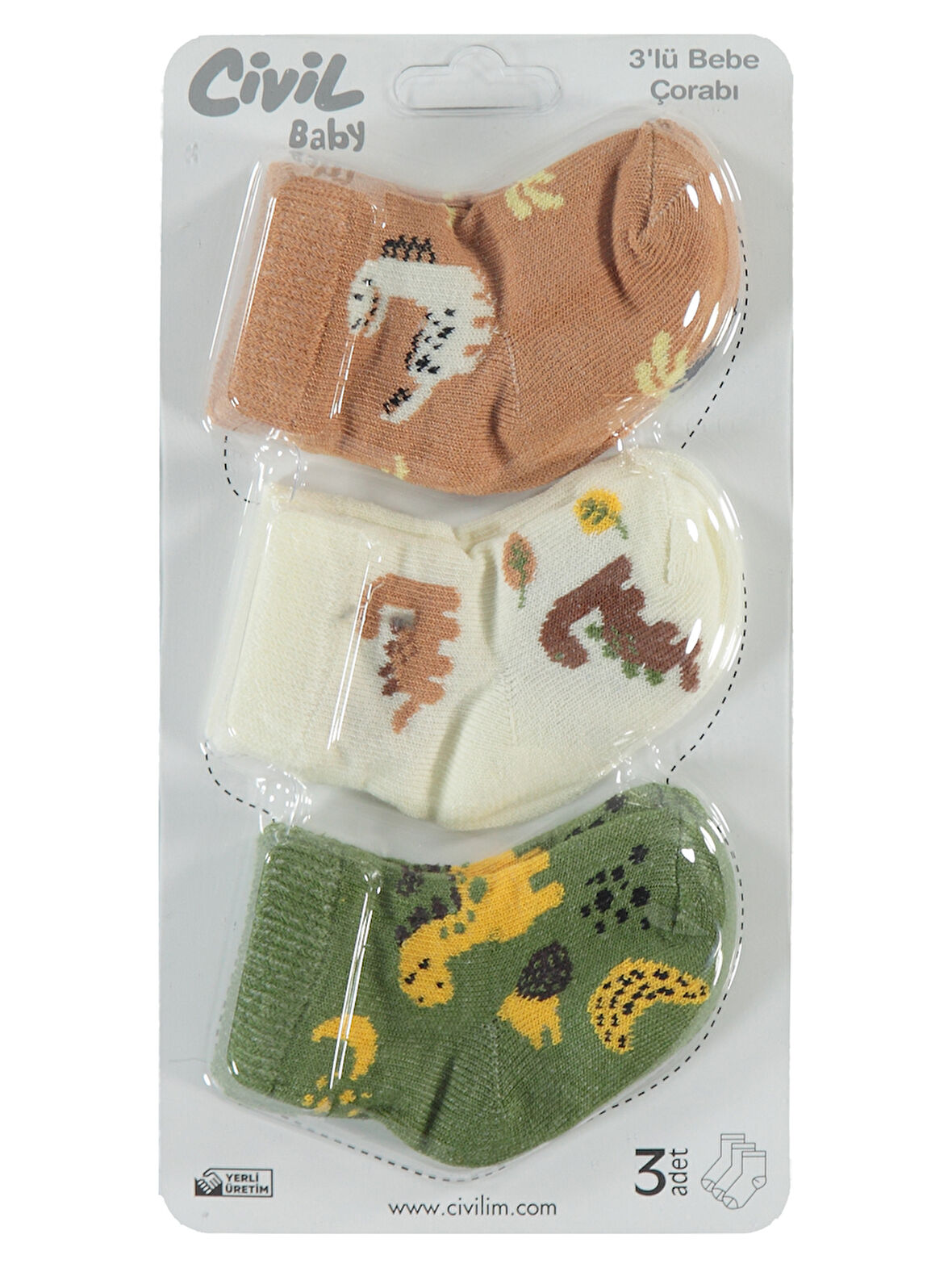 Civil Baby Bebek 3'lü Çorap Set 0-24 Ay Ekru