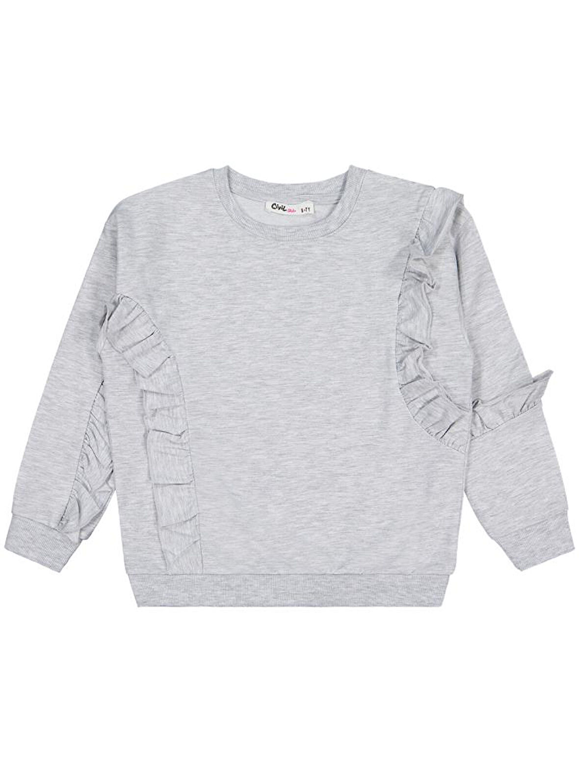 Civil Girls Fırfırlı 6-9 Yaş Sweatshirt - Gri 8-9 Yaş