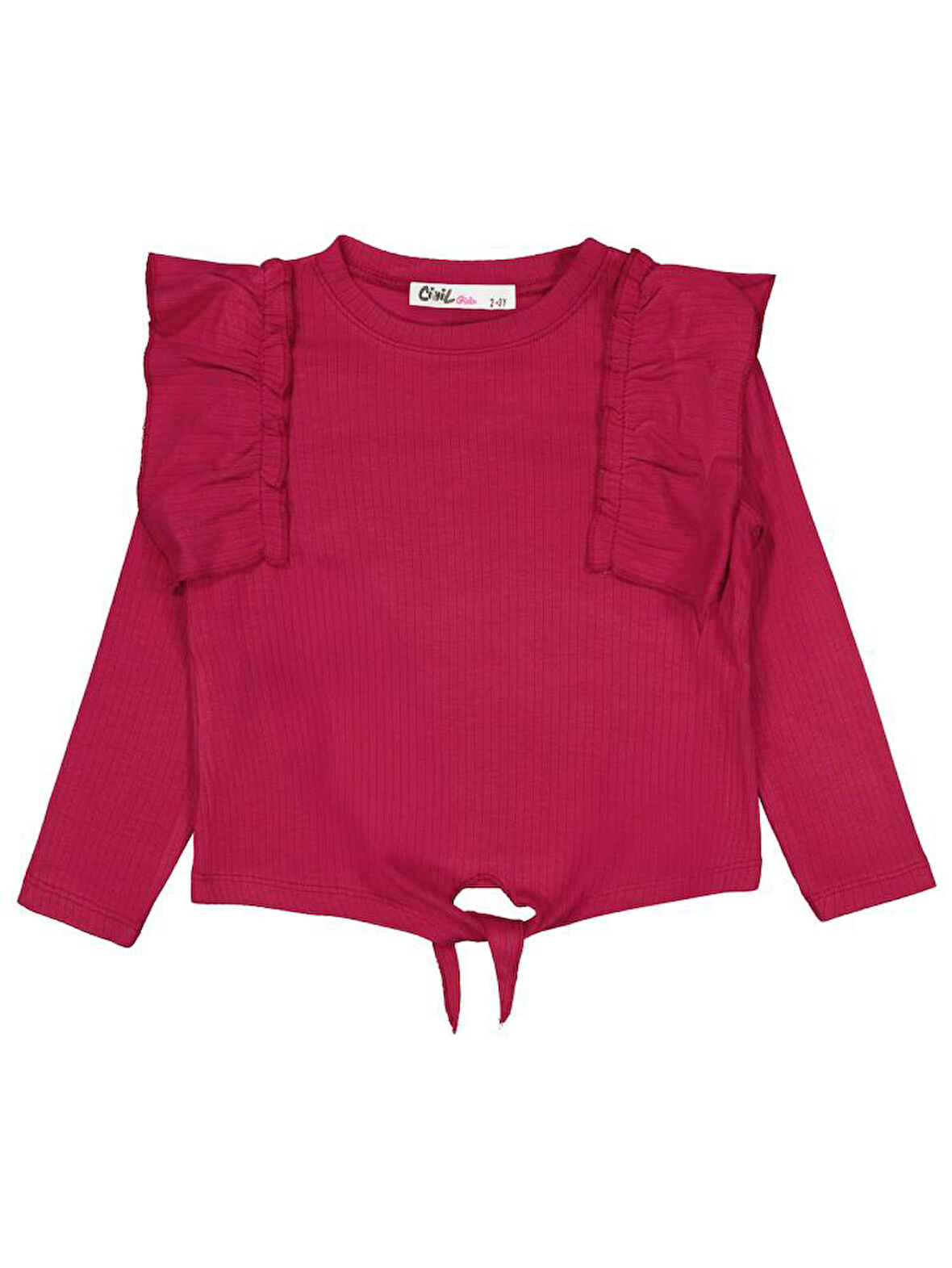 Civil Girls Omuz Fırfırlı 2-5 Yaş Sweatshirt - Kırmızı 3-4 Yaş