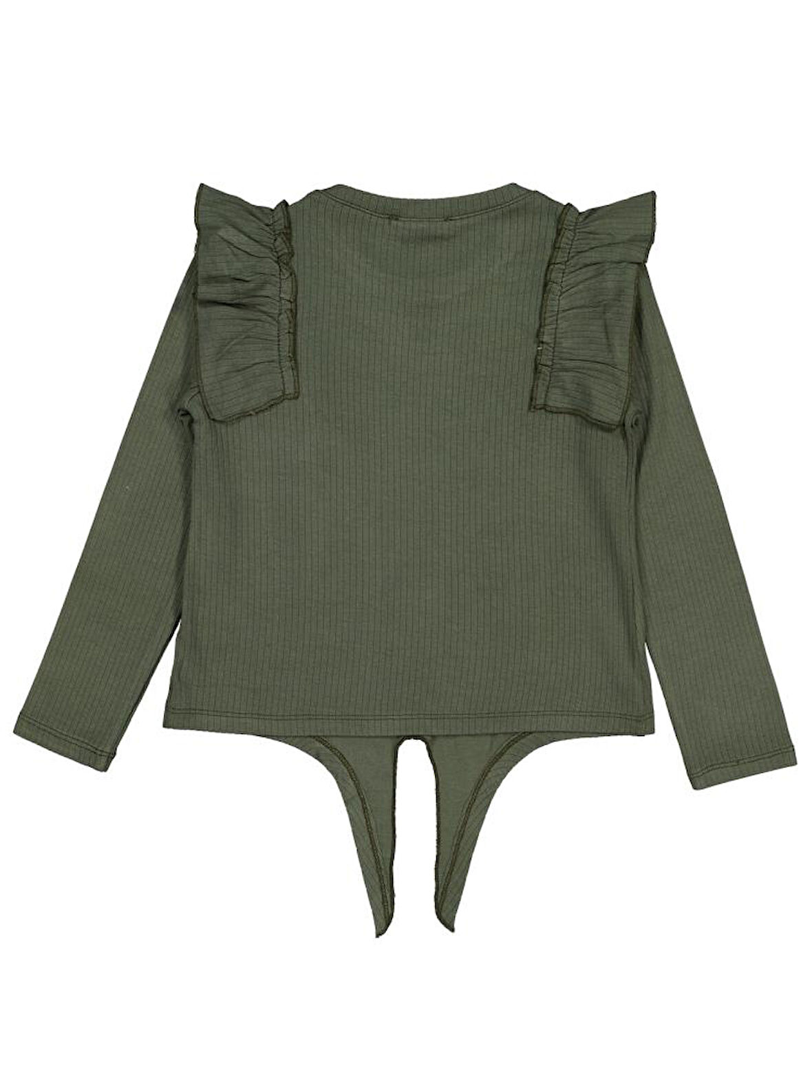 Civil Girls Omuz Fırfırlı 6-9 Yaş Sweatshirt - Haki 9-10 Yaş