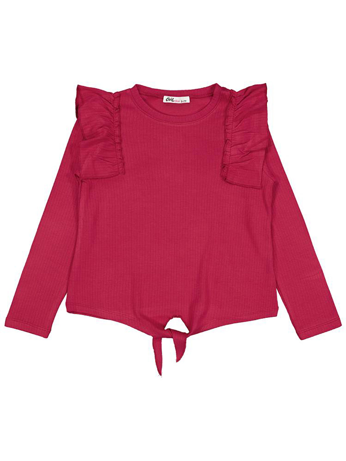 Civil Girls Omuz Fırfırlı 6-9 Yaş Sweatshirt - Kırmızı 6-7 Yaş