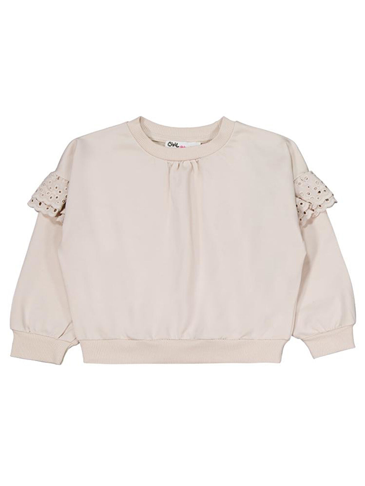 Civil Girls Kolu Fırfırlı 6-9 Yaş Eşofman Takımı - Bej 9-10 Yaş