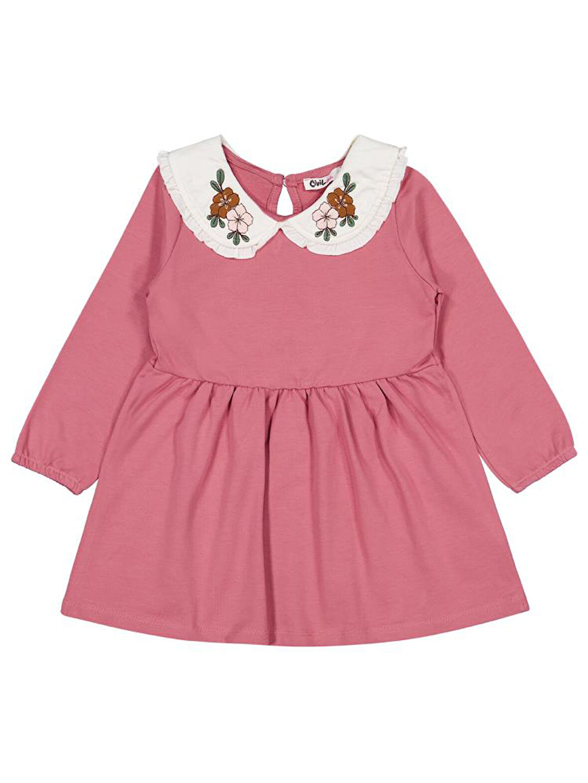 Civil Girls Yakası Nakışlı 2-5 Yaş Elbise - Pembe 4-5 Yaş