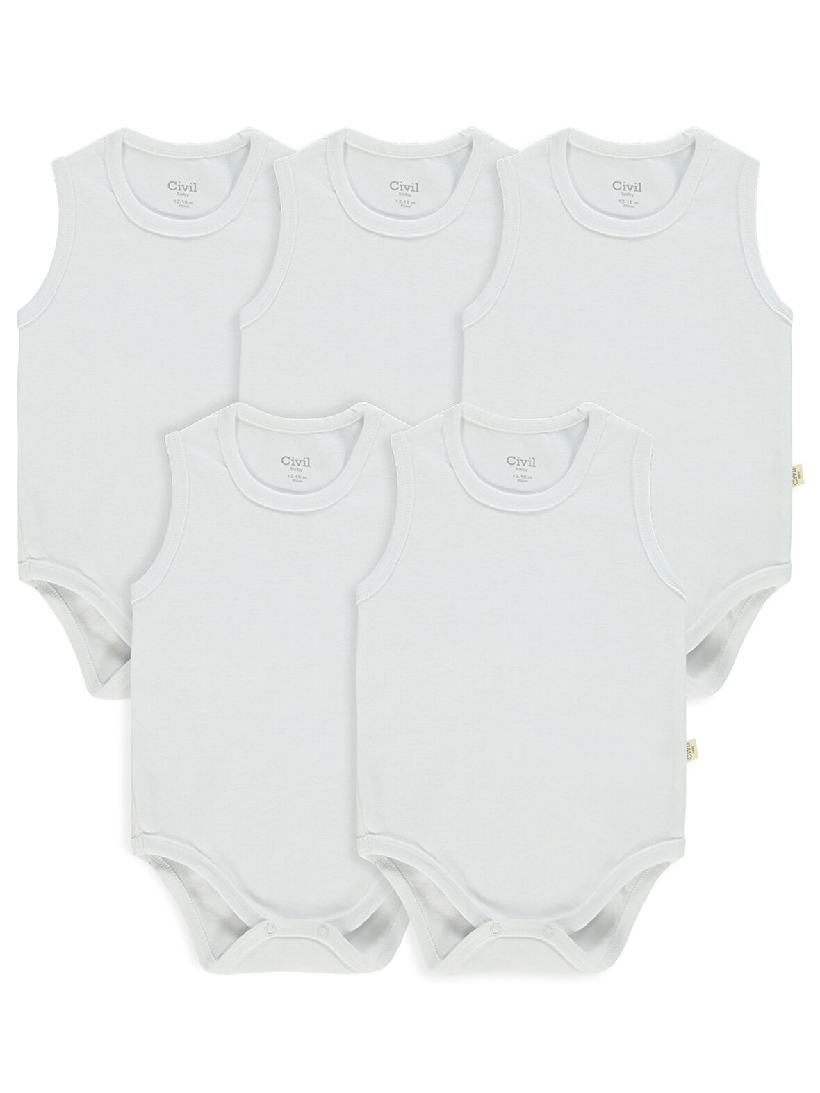 Civil Baby Bebek 5'li Çıtçıtlı Badi 1-3 Yaş Beyaz