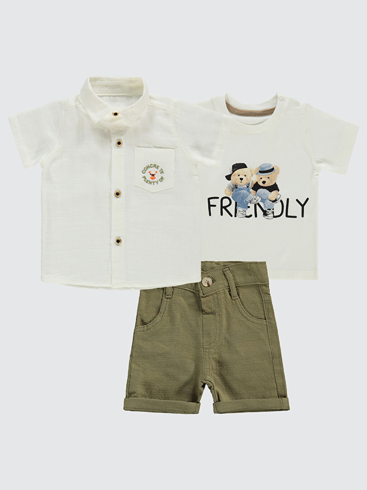 Concept Erkek Bebek 3'lü Şortlu Takım 6-18 Ay Haki