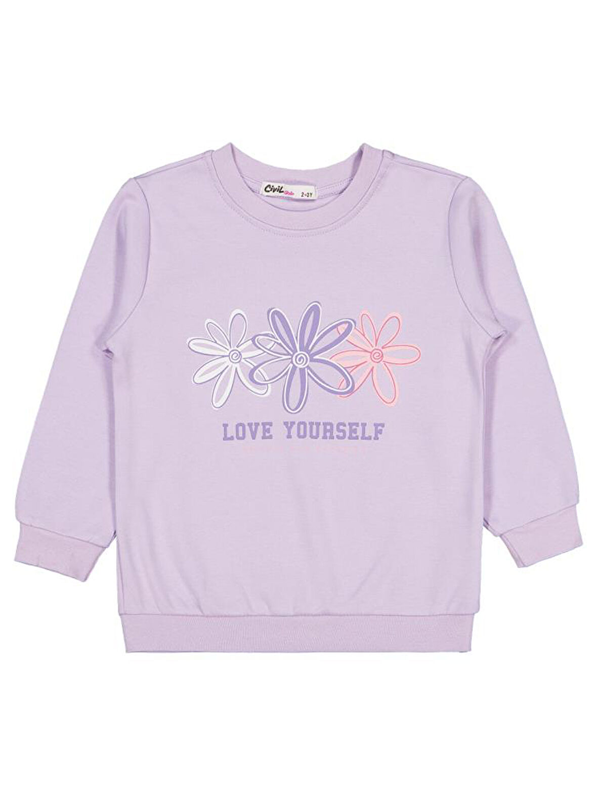 Civil Girls Renkli Çiçek 2-5 Yaş Sweatshirt - Lila 3-4 Yaş
