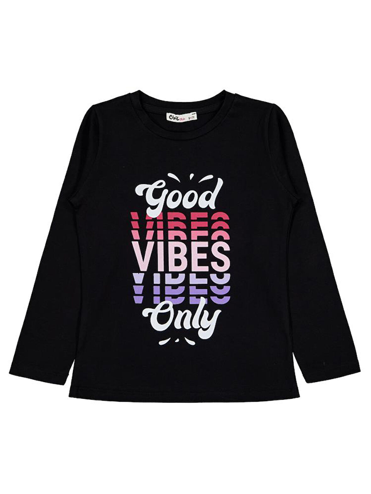 Civil Girls Good Vibes Only Baskılı 6-9 Yaş Sweatshirt - Siyah 7-8 Yaş