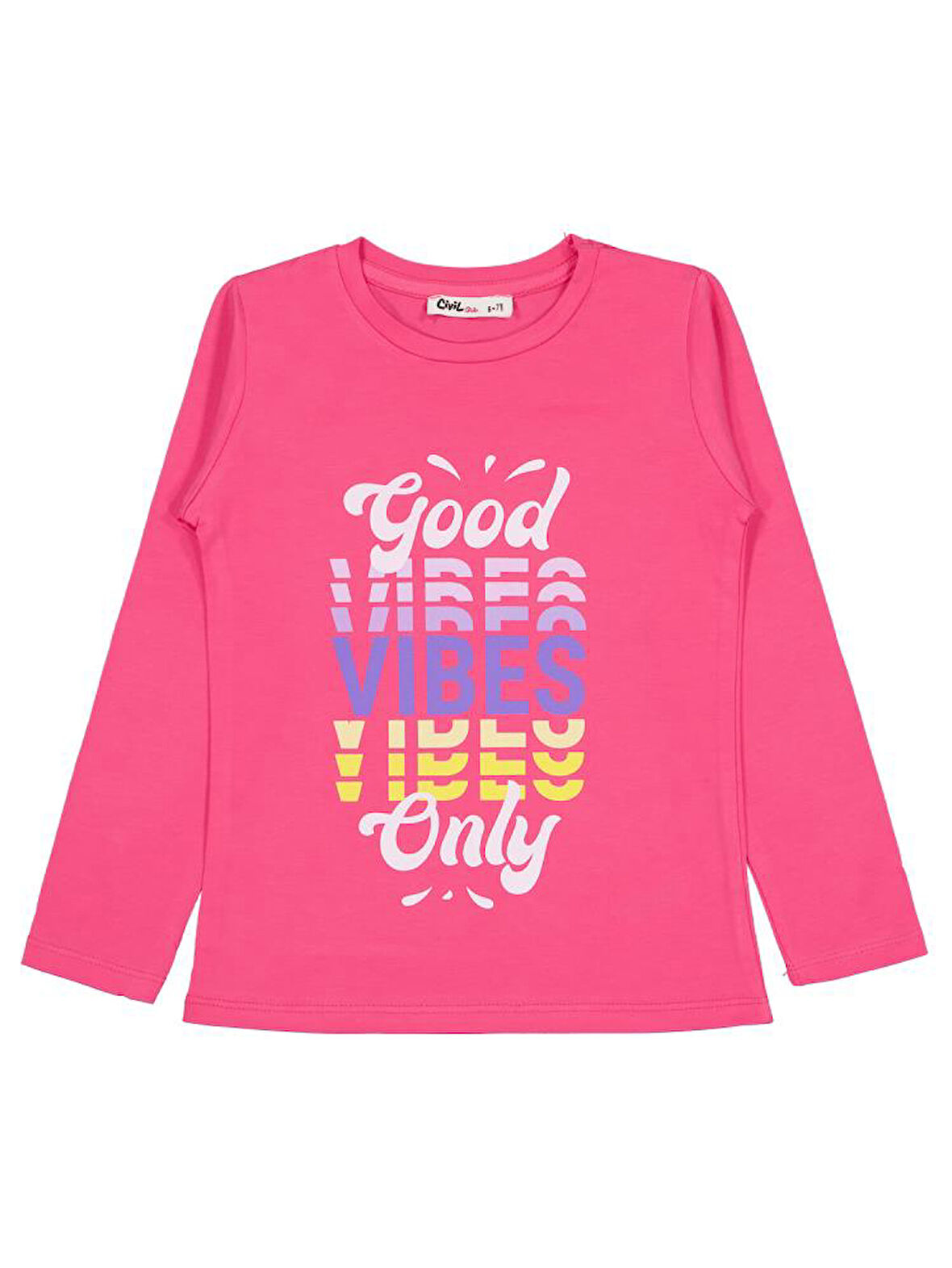 Civil Girls Good Vibes Only Baskılı 6-9 Yaş Sweatshirt - Pembe 9-10 Yaş