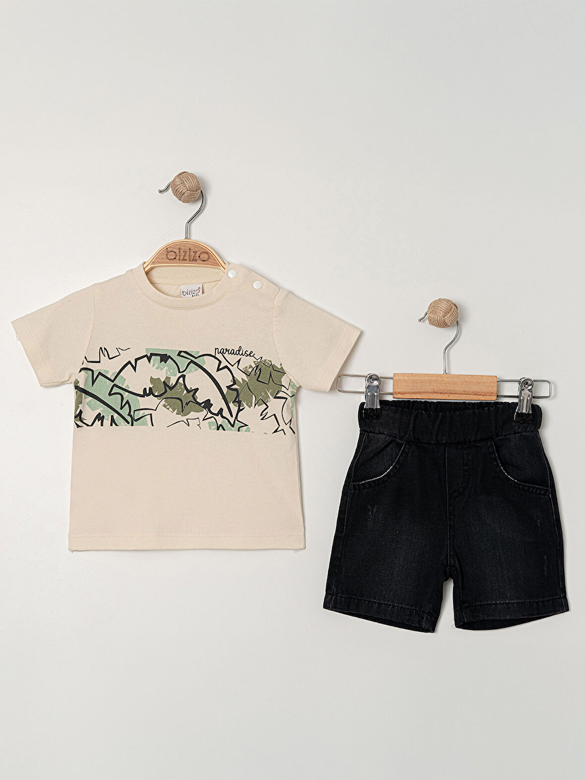 Bizio Erkek Bebek Şortlu Takım 9-24 Ay Bej