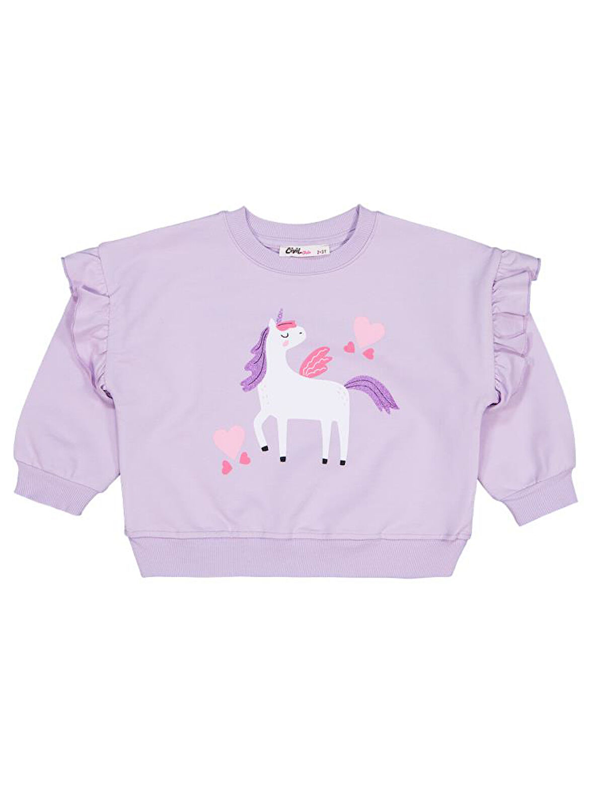Civil Girls Kalpli Unicorn Baskılı 2-5 Yaş Sweatshirt - Lila 2-3 Yaş