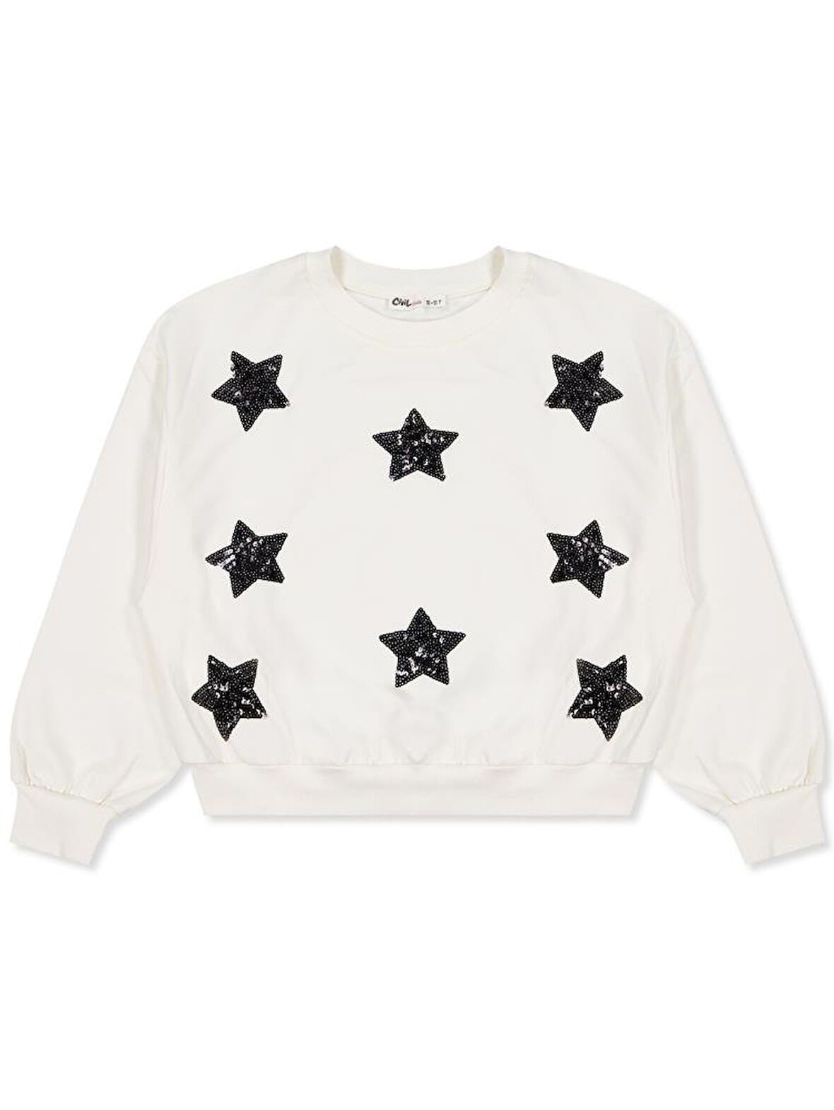 Civil Girls Yıldızlar Nakışlı 10-13 Yaş Sweatshirt - Ekru 13-14 Yaş